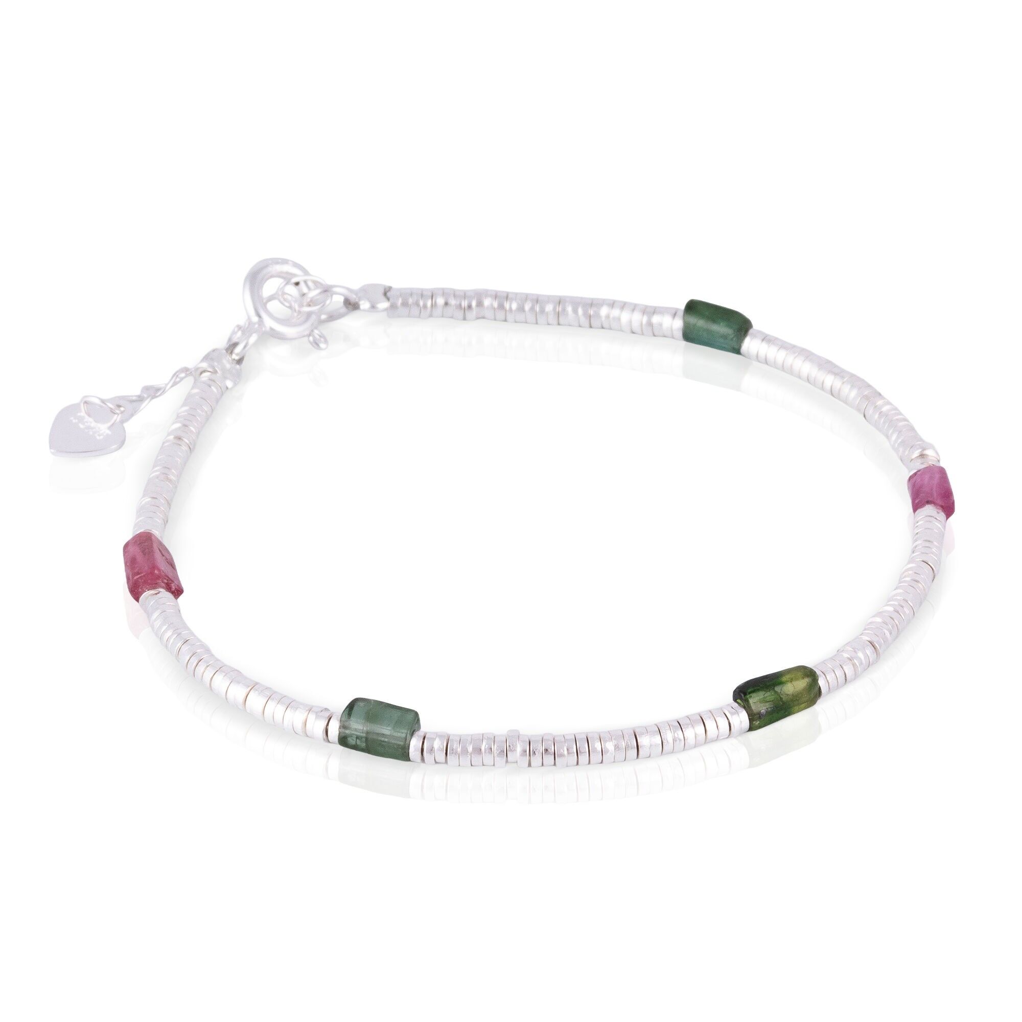 Armband aus 925er Sterlingsilber mit rosa und grünem Turmalin. Frühjahrsschließung.Farbe: Silber