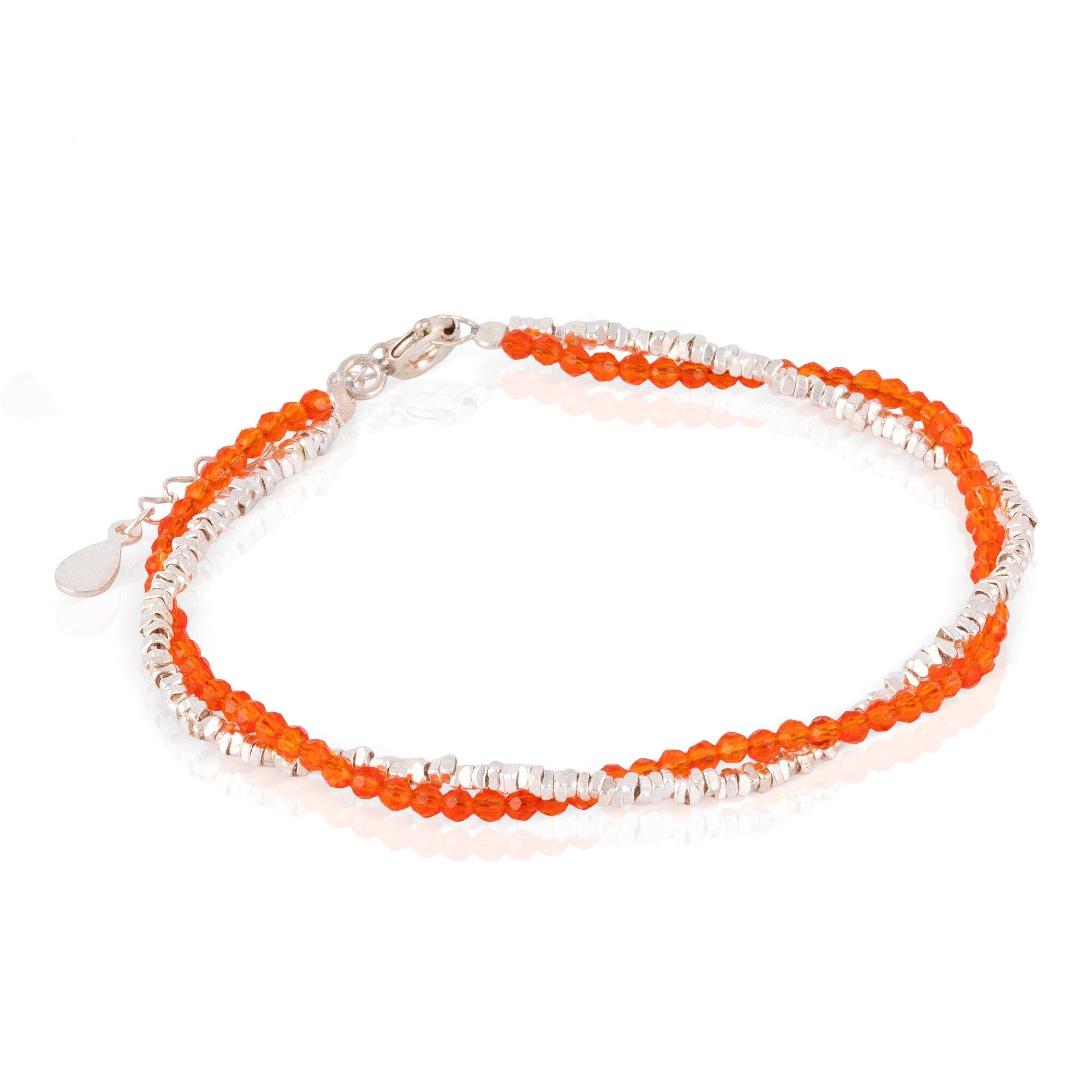 Doppelarmband aus 925er Sterlingsilber und natürlichen orangefarbenen Kristallperlen mit Federringverschluss. Farbe: Mehrfarbig