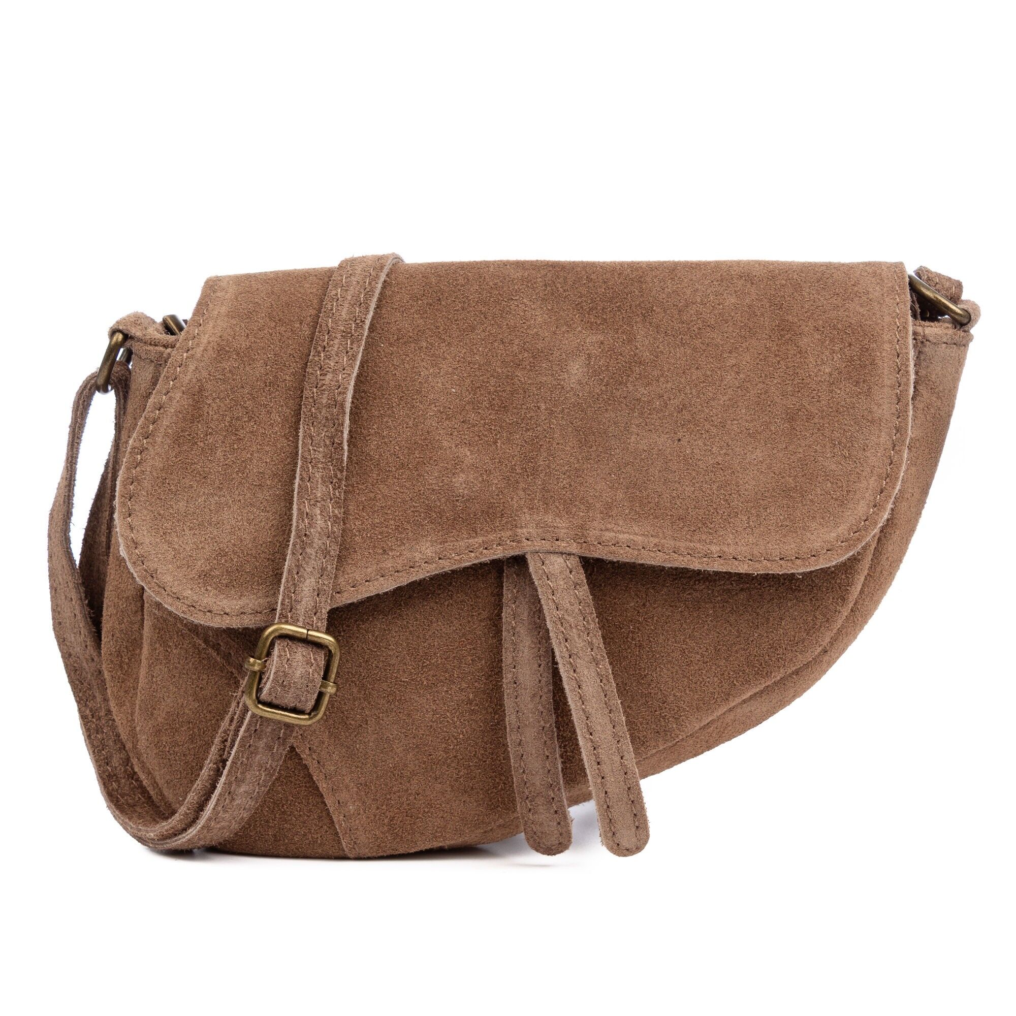 Susanna Damen-Umhängetasche.Echtes Wildleder, Farbe: Dunkeltaupe