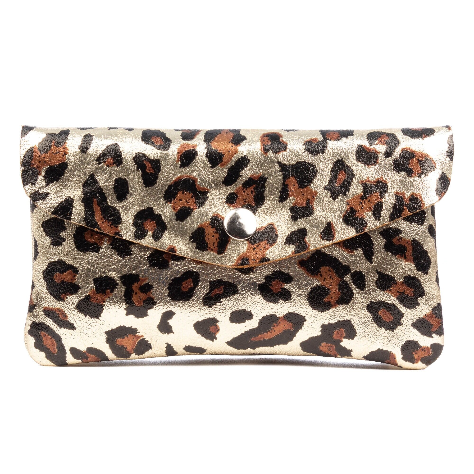 Sac à main allongé pour femme Alseno. Cuir véritable suédé, motif imprimé léopard, laqué brillant.