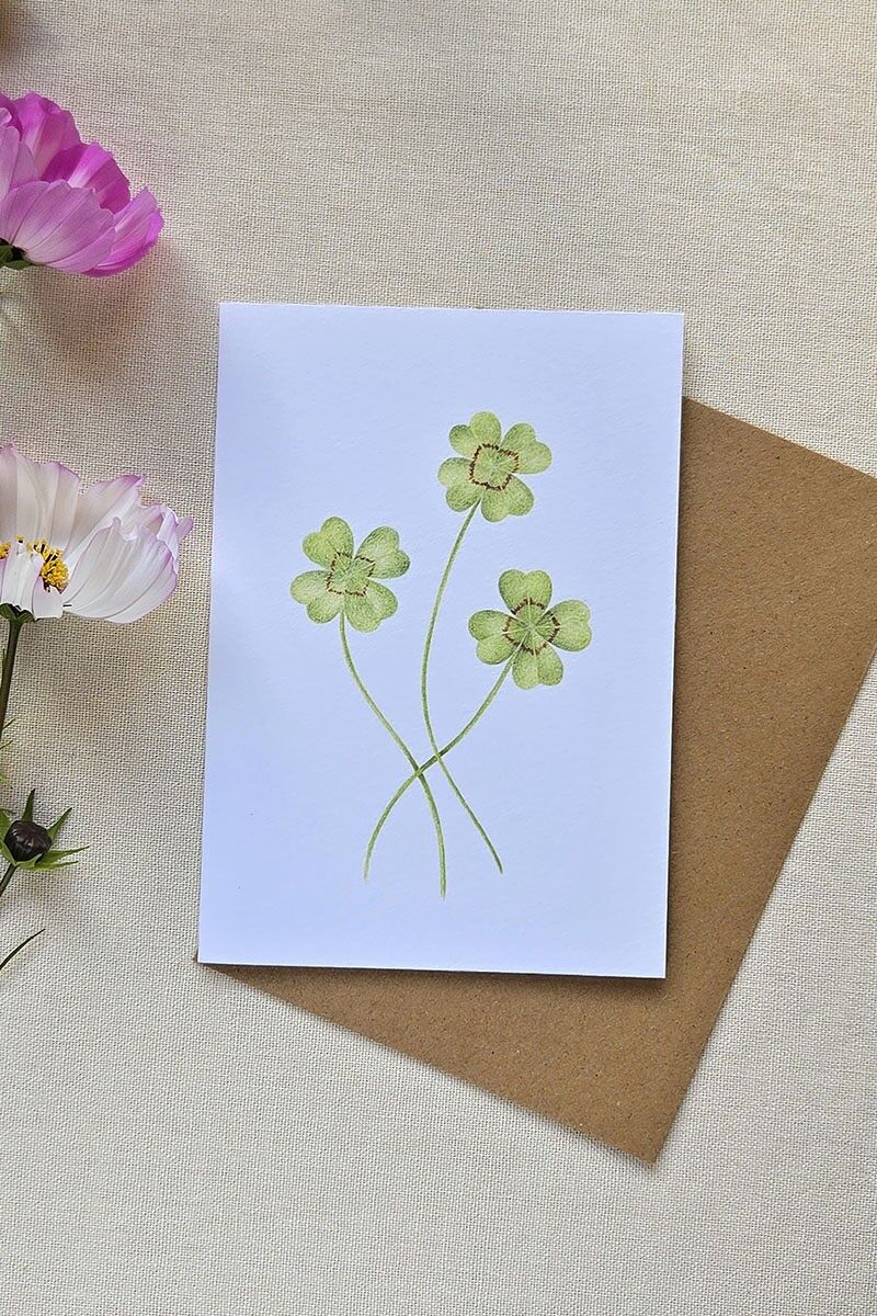 Carte au crayon de couleur - Trèfles a quatre feuilles