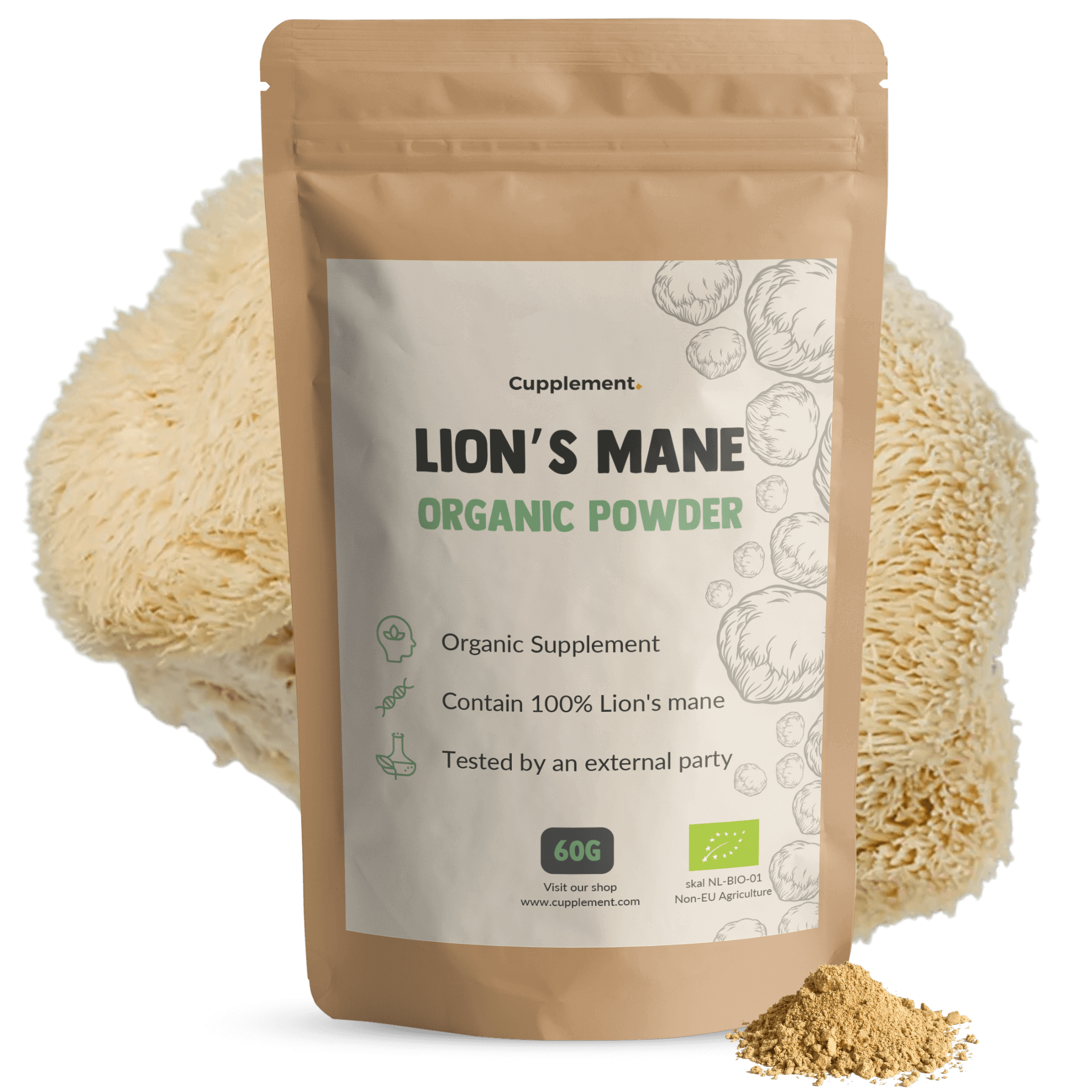 GOYU Organic Lion's Mane Powder - Hericium Erinaceus – Focus - Lion - 15-day supply per sachet