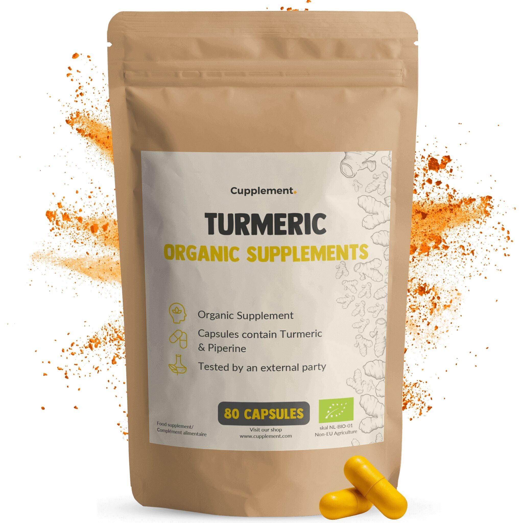 Complemento de Cúrcuma 600 mg Orgánica - Con Pimienta Negra - Resistencia - Cúrcuma - Cúrcuma - Suministro para 40 días por bolsa