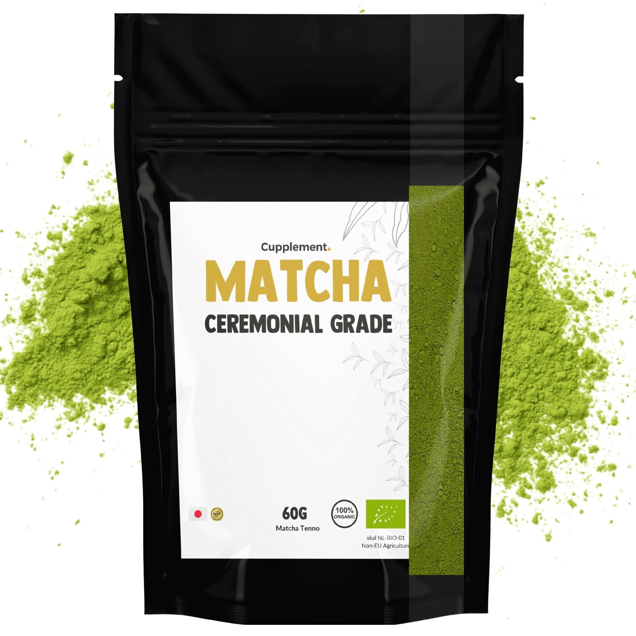 Polvo Matcha de Grado Ceremonial - Té orgánico de Japón - Energía - Suministro para 60 días por bolsa