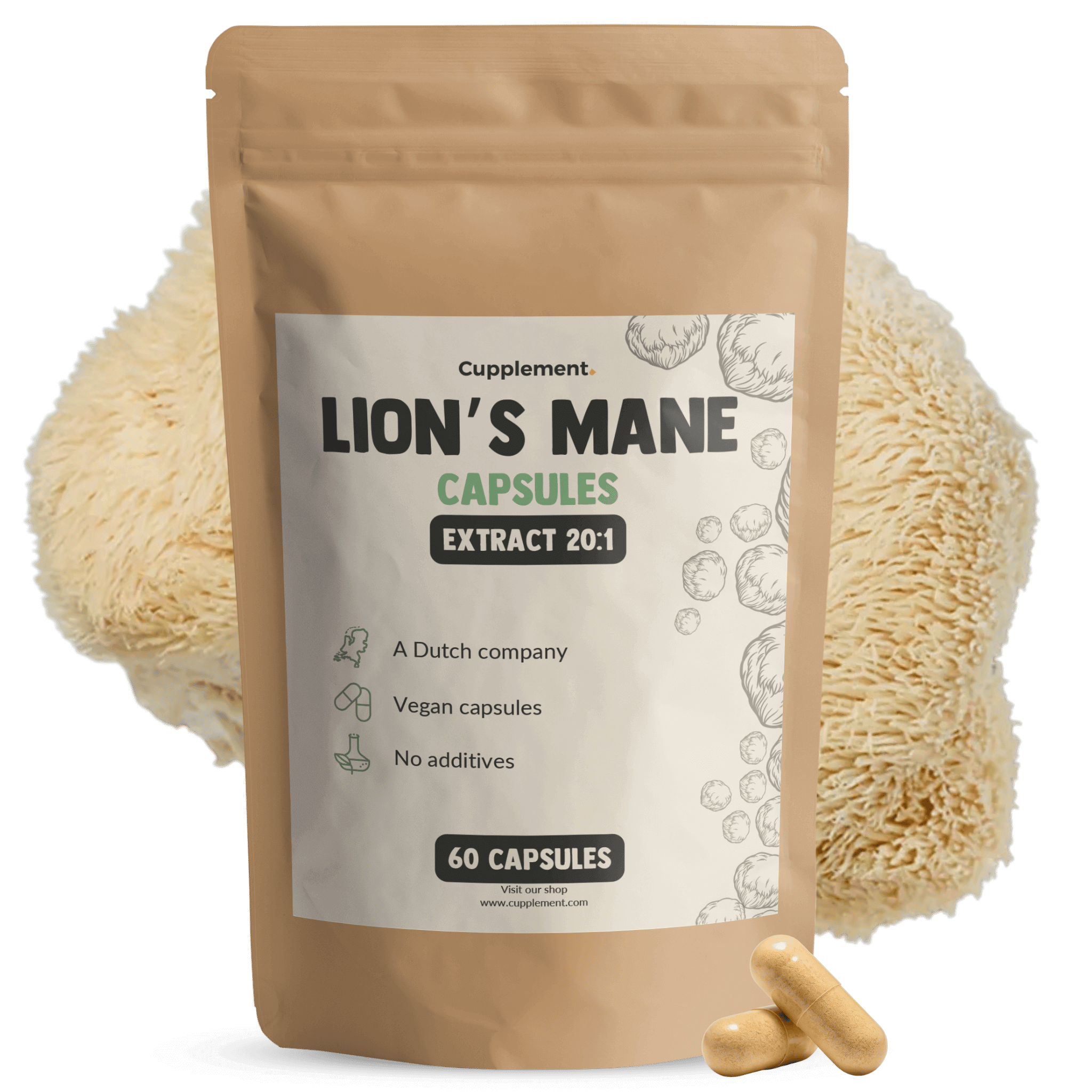 GOYU Lion's Mane Extract 400 mg - Hericium Erinaceus – Focus - Lion - Mushroom - 60 days supply per sachet