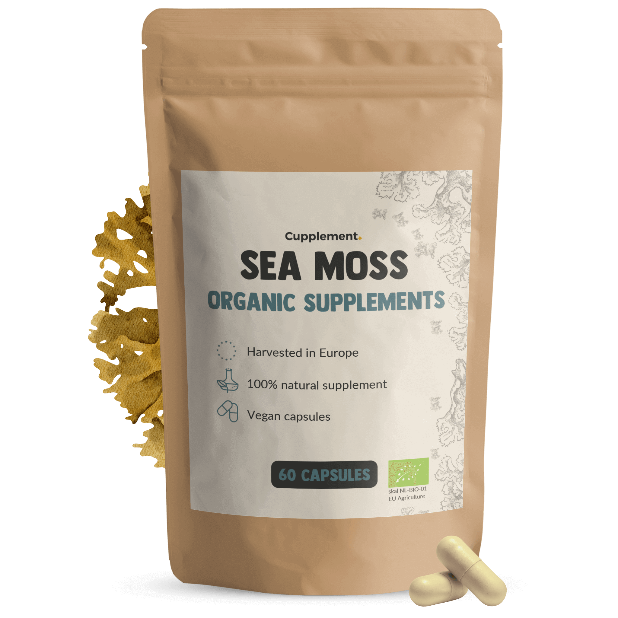 GOYU Sea Moss 500 mg Organic - Irish Moss, Seamoss, Seaweed, Seaweed – Immune System - 60-day supply per sachet