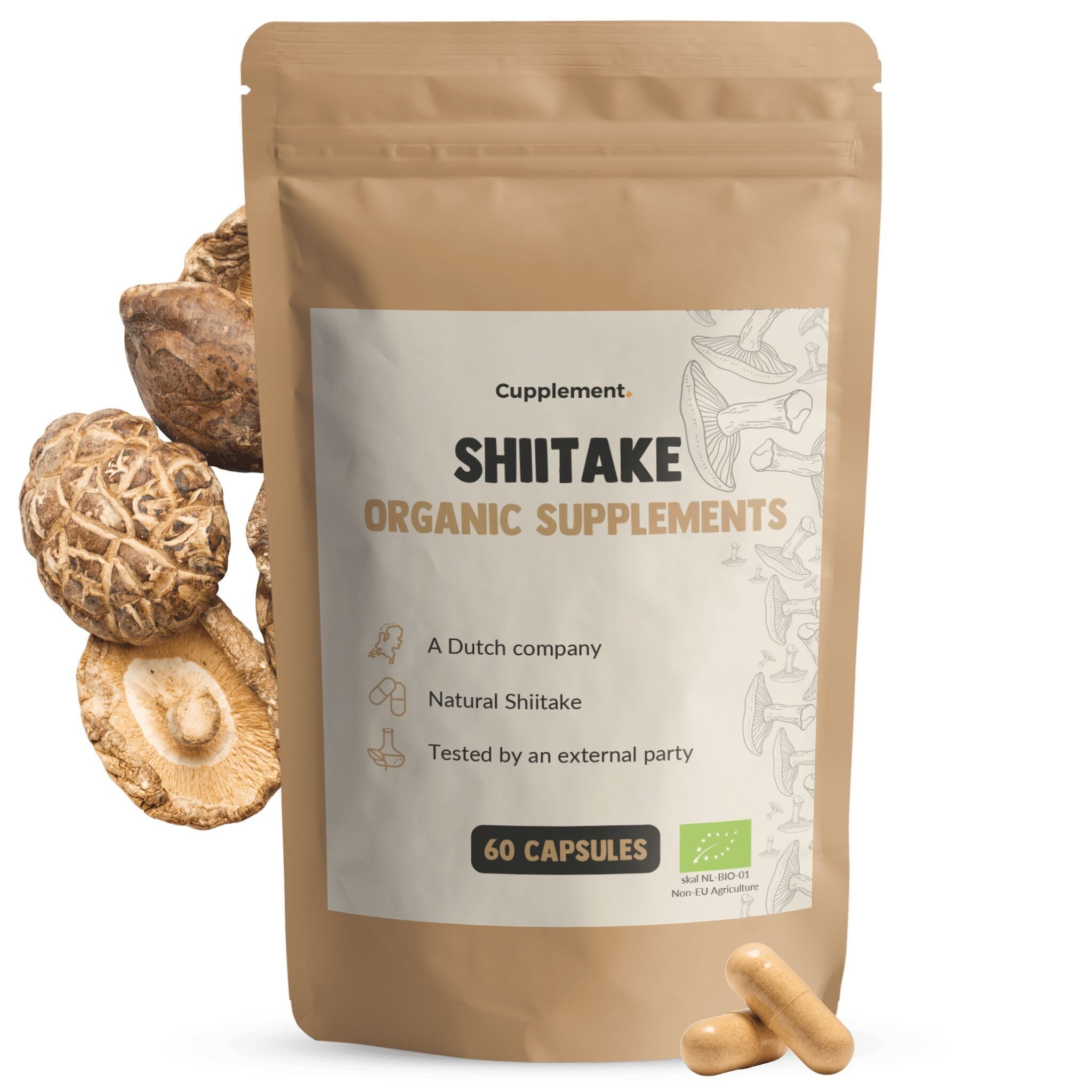 Complemento Shiitake 500 mg Orgánico - Sistema Inmunitario - Suministro para 30 días por bolsa