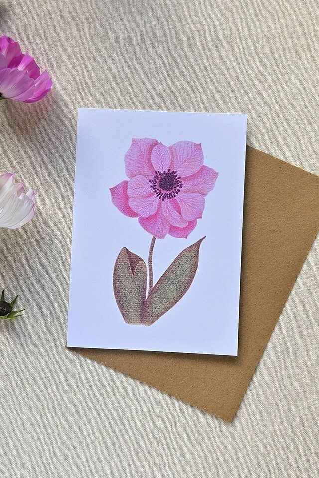 Karte mit Buntstift - Fleur d'Anémone