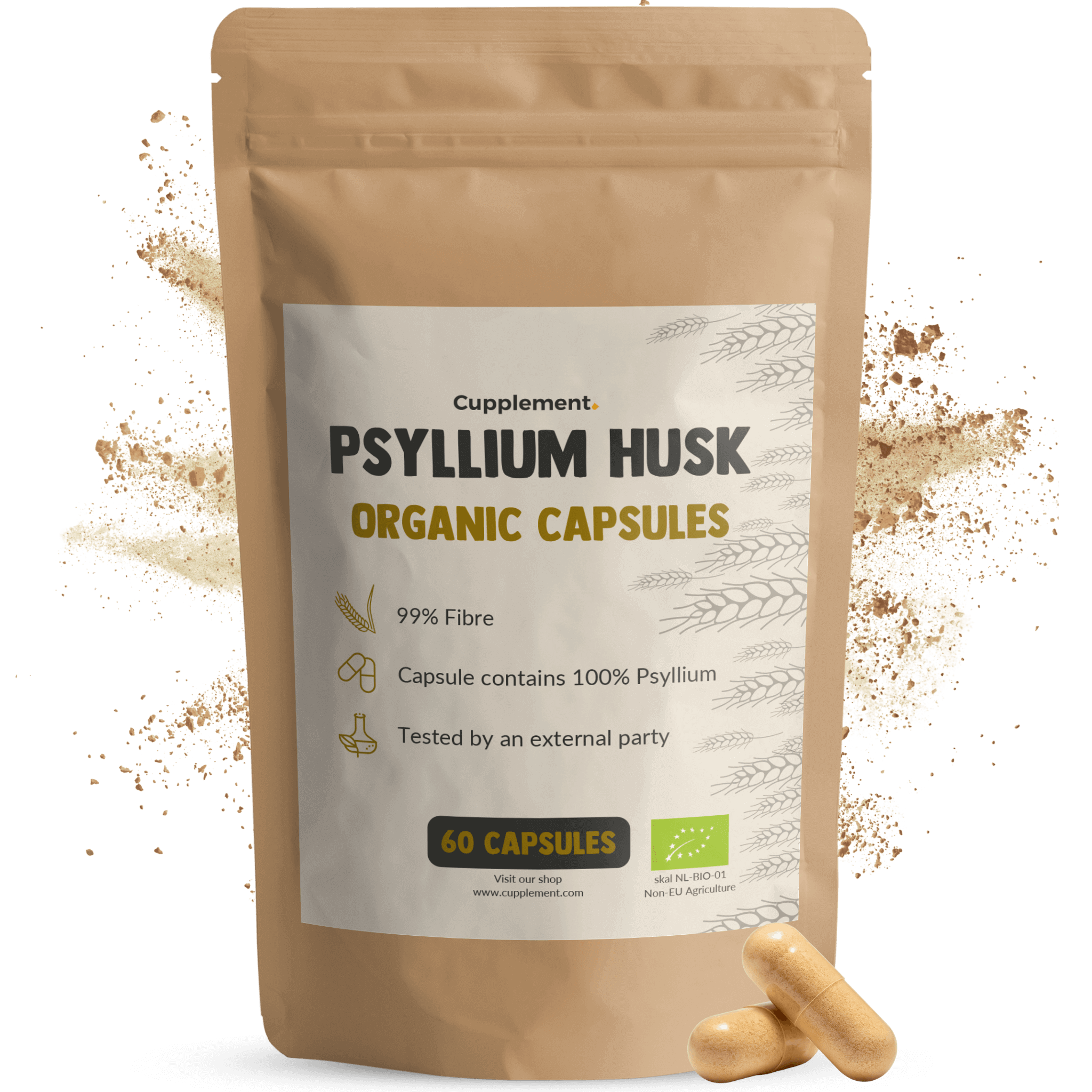 GOYU Psyllium Fiber 500 mg Organic - Fiber Psyllium Seed - Gut Health - 60-day supply per sachet