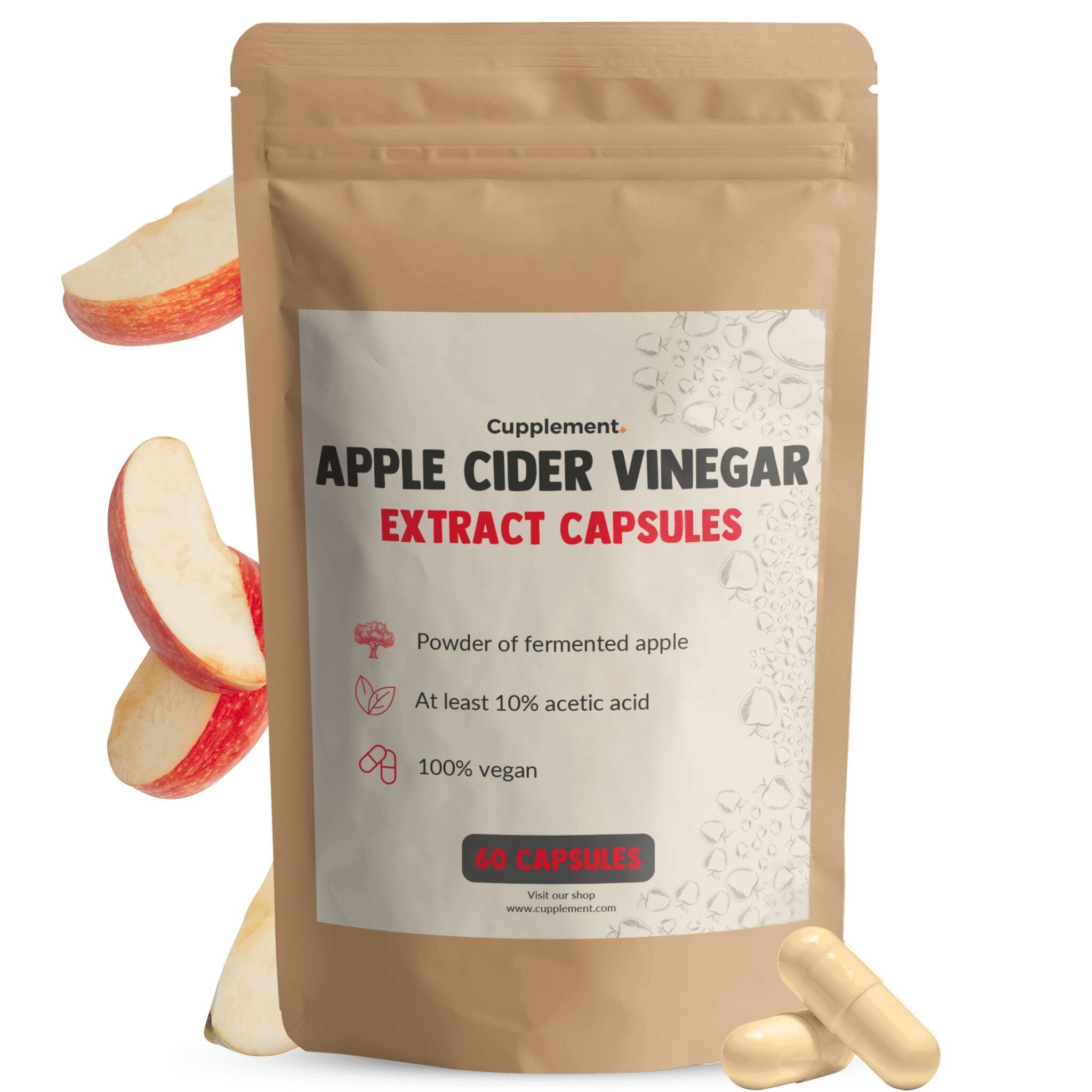 Cupplement Vinaigre de cidre 500 mg - Vinaigre de cidre - Digestion - Gélules de vinaigre de cidre - Pilules minceur - 30 jours d'approvisionnement par sachet