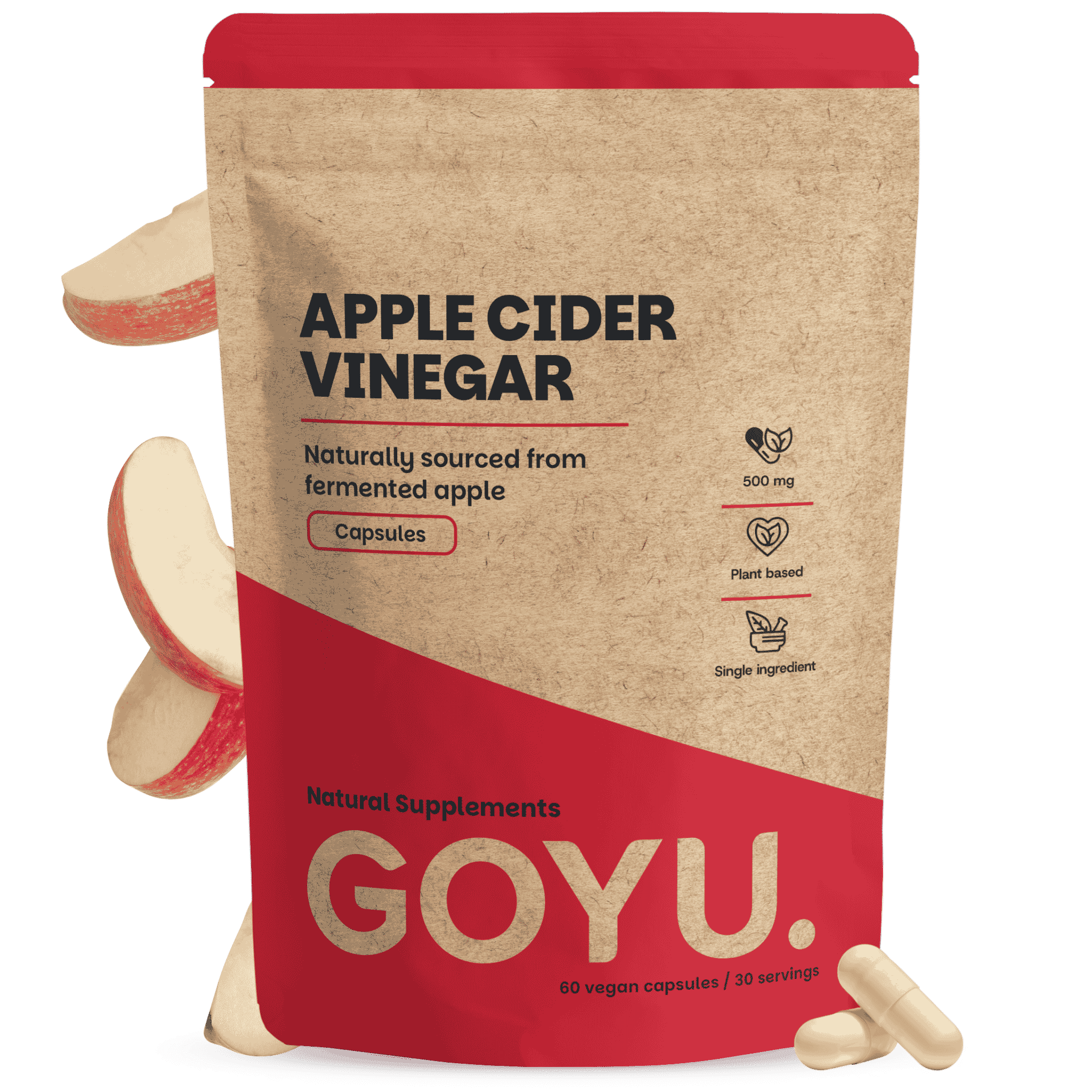 GOYU Apple Cider Vinegar 500 mg - Apple Cider Vinegar - Digestion - Apple Cider Vinegar Capsules - Weight Loss Pills - 30-day supply per sachet