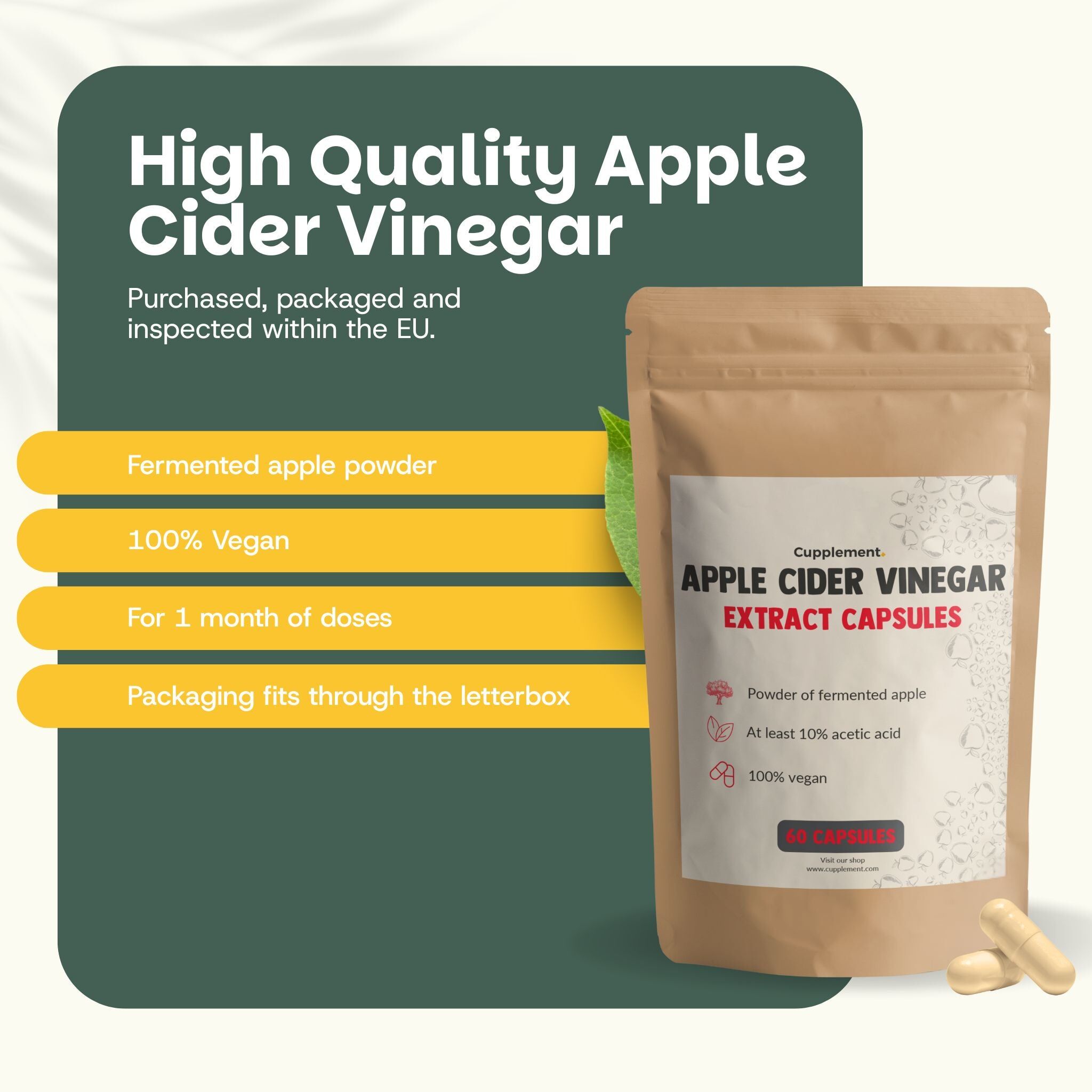 GOYU Appelazijn 500 mg - Apple Cider Vinegar - Spijsvertering - Appelazijn Capsules - Afslankpillen - 30 dagen voorraad per zakje