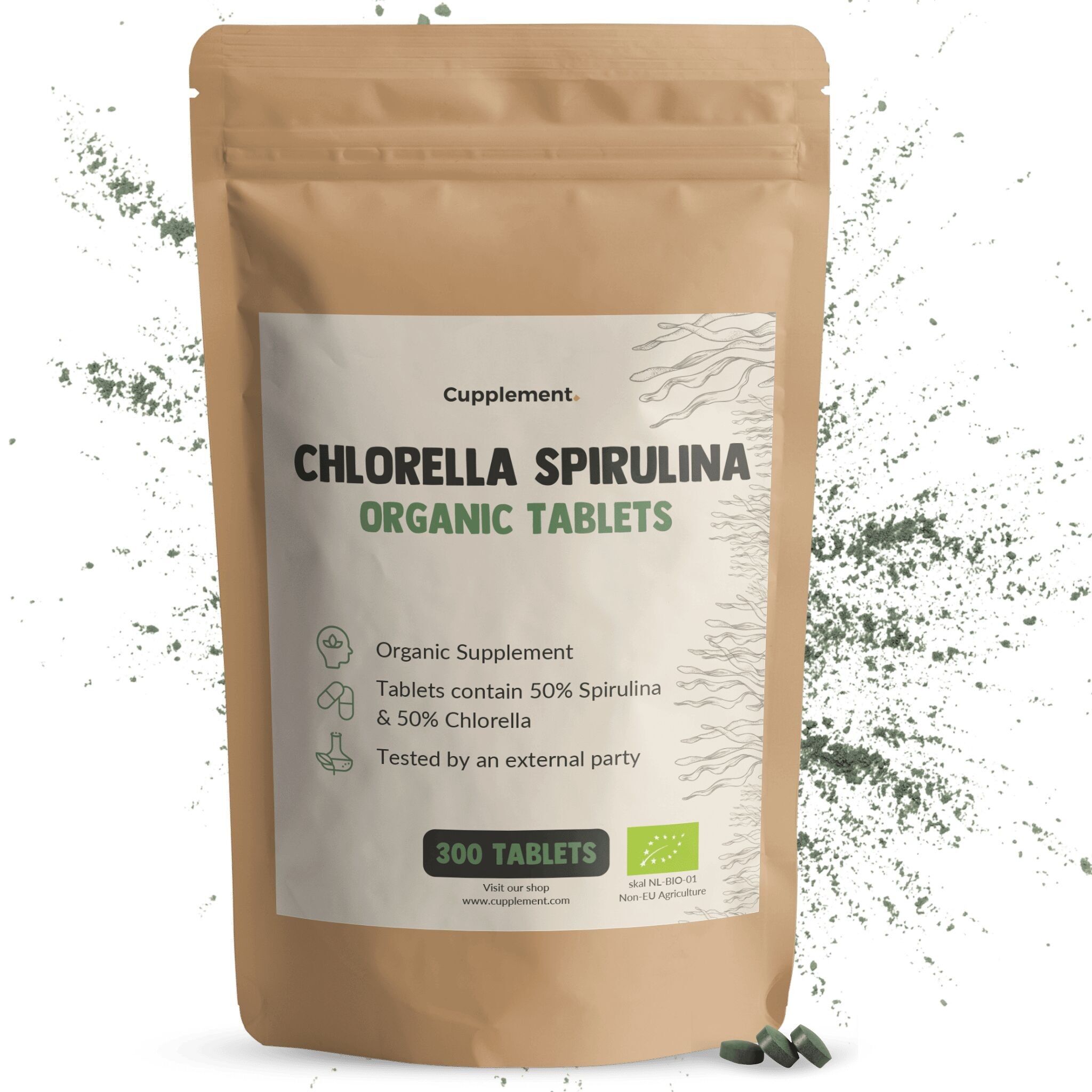 Complemento de Espirulina y Clorella 500 mg Orgánica - Algas - Energía y Desintoxicación - Superalimento - Hawái - Suministro para 75 días por bolsa