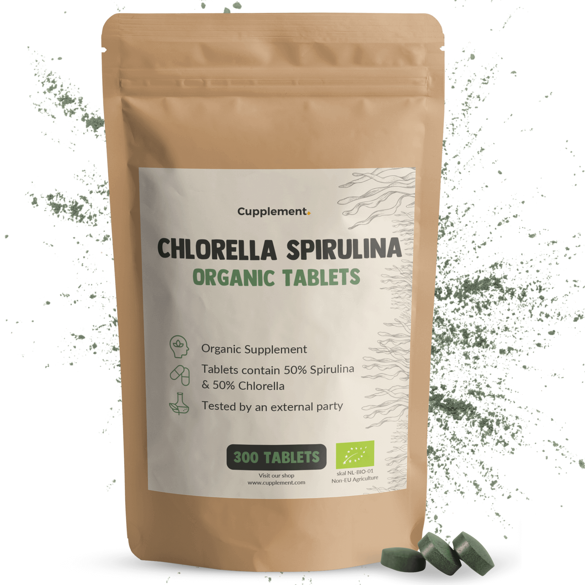 Cupplement Spirulina Chlorella 500 mg Organic - Algae - Energy & Detox - Superfood - Hawaii - Hawaii - 75 days supply per bag