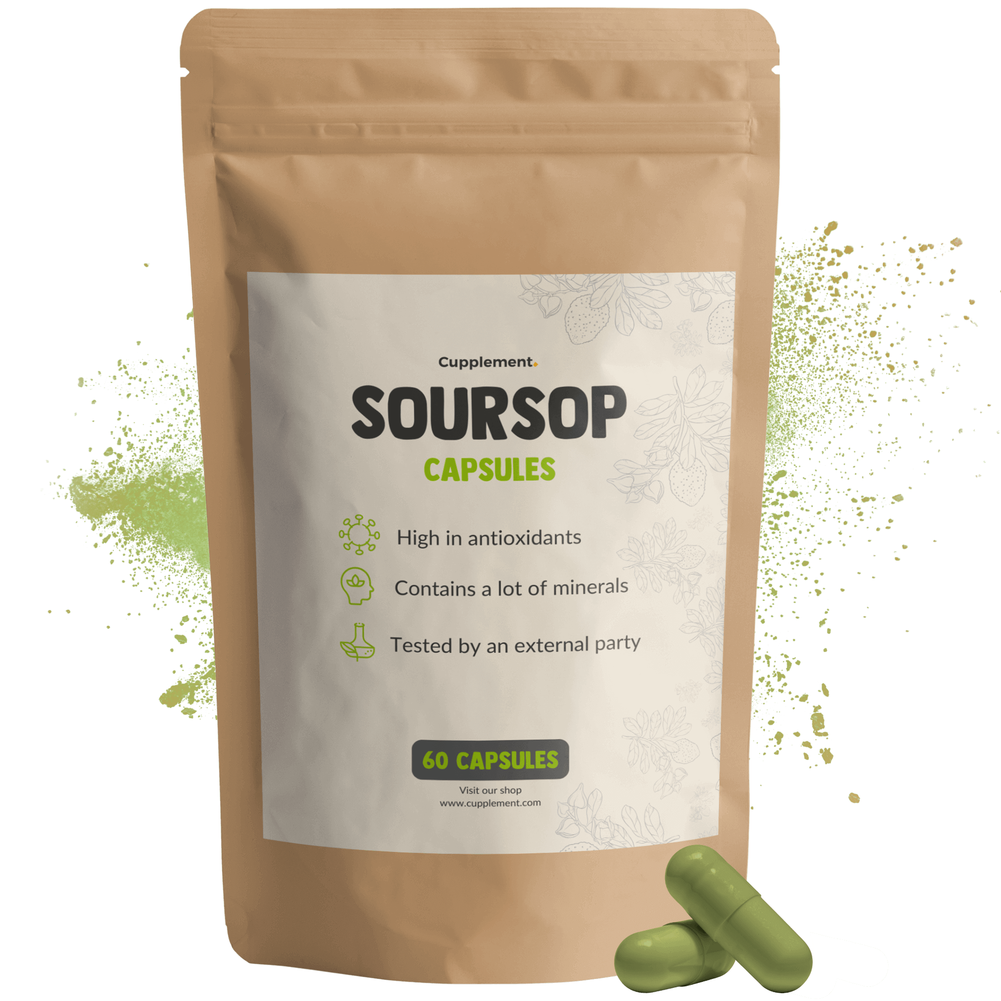 GOYU Soursop Extract 500mg - Soursop Graviola Capsules 500 mg 10:1 Extract 60 Capsules (2-month supply) – Graviola extract supplement made from soursop graviola, vegan and gluten-free, capsule product for daily use, produced