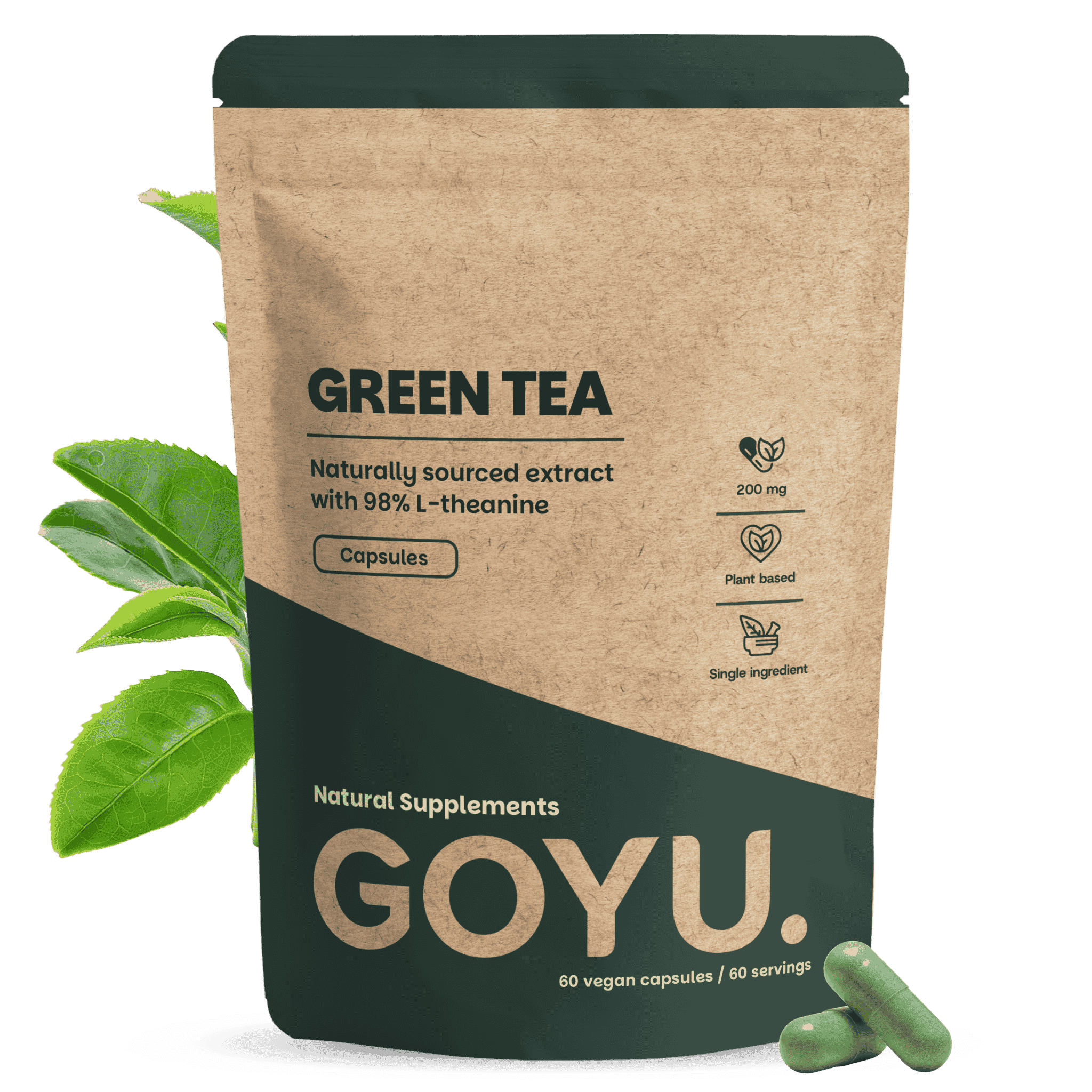 GOYU Green Tea Extract 500mg (L-Theanine) - 98% L-Theanine – Fat Metabolism - 60-day supply per sachet