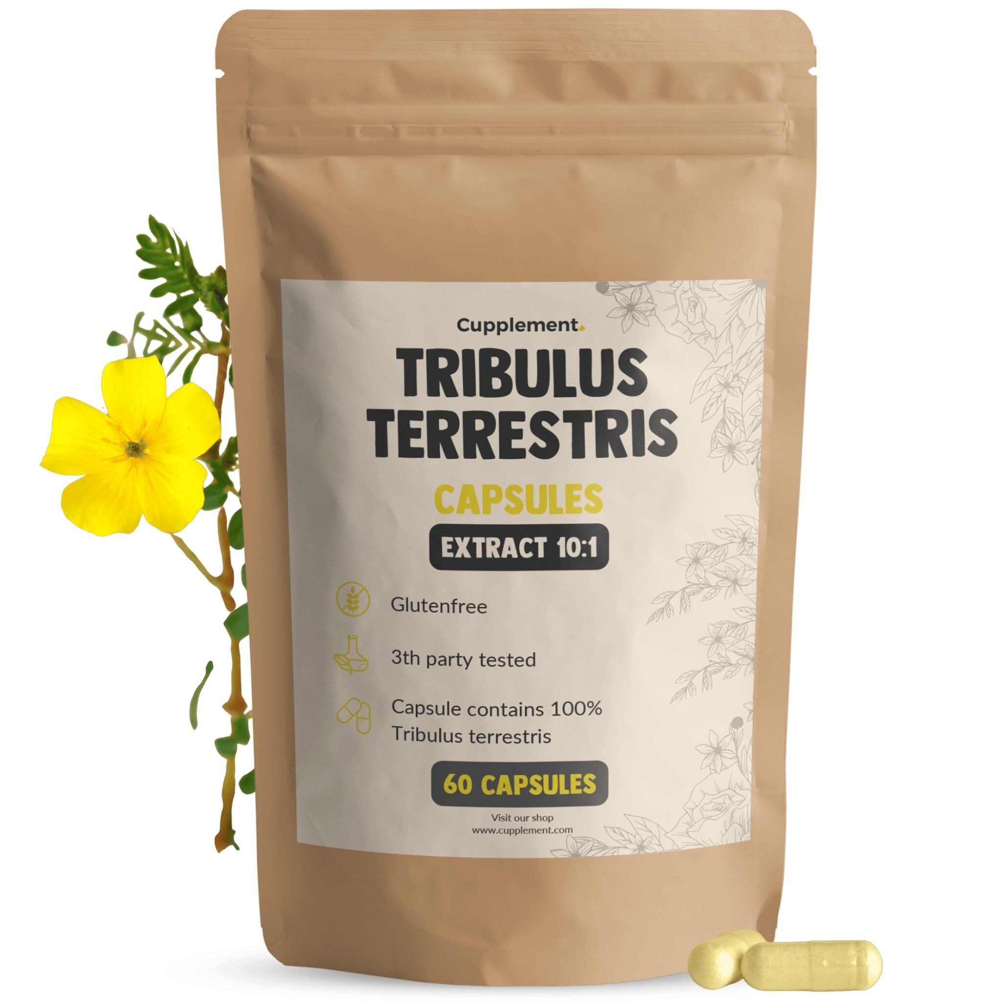 Extracto de Tribulus Terrestris 500 mg - Libido - Suministro para 60 días por bolsa