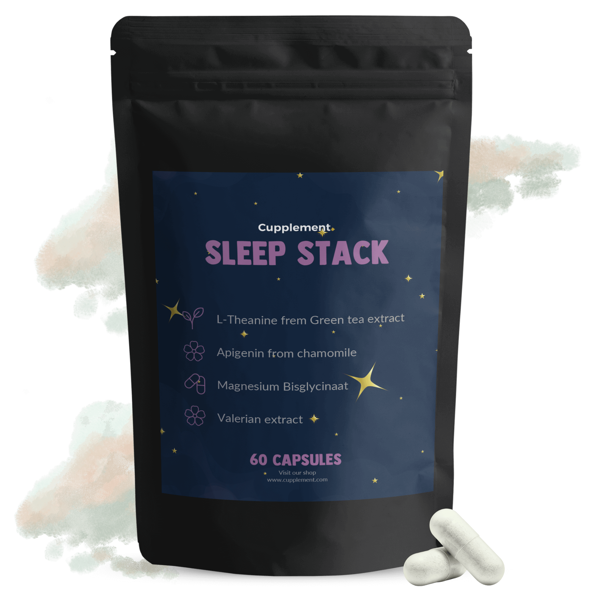 GOYU Sleep Stack 60 395mg - Night's Rest - No Habituation - Green Tea Extract (98% Theanine) - Magnesium Bisglycinate - Valerian Extract - Apigenin - 60-day supply per sachet