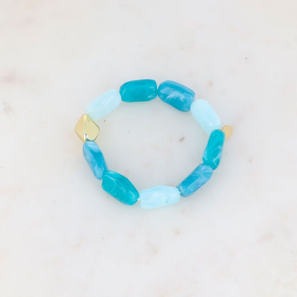 Elastic bracelet with metal and colored resin beads