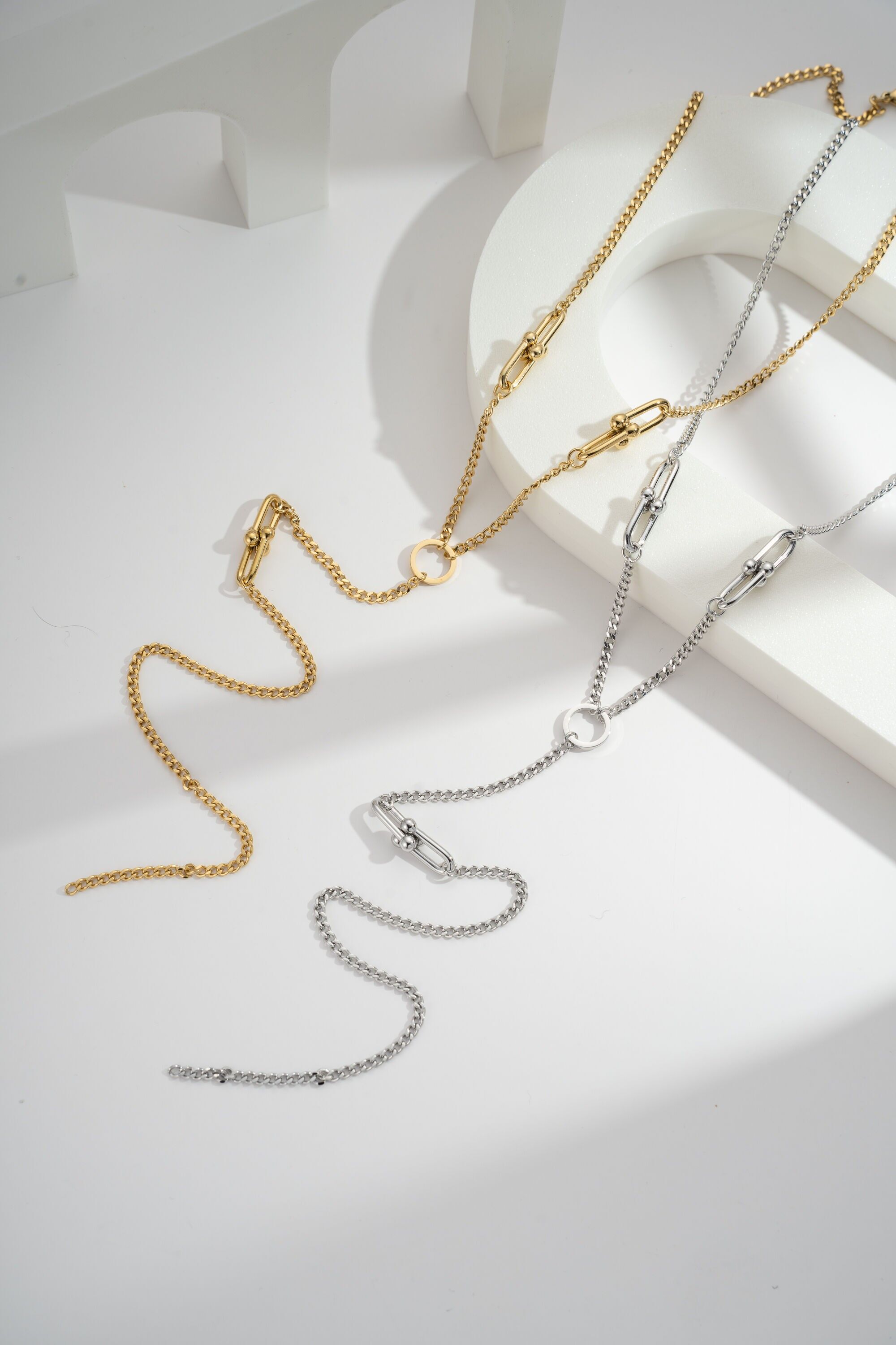 Stainless steel Y-shaped graphic ring necklace