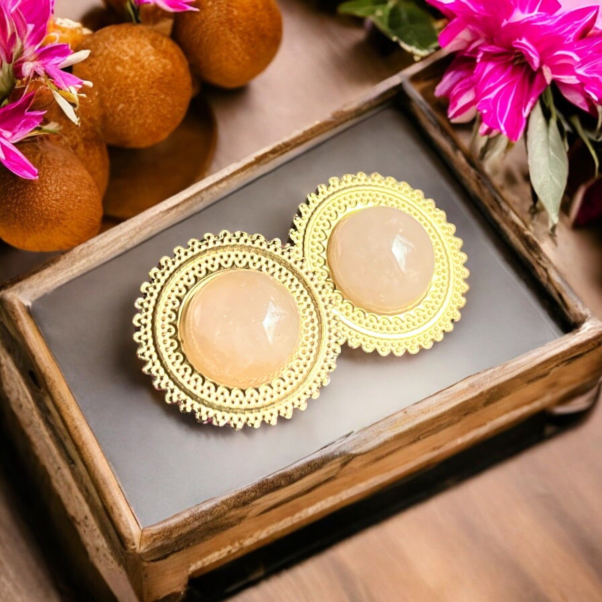 Orecchini "IRIS" in acciaio e Quarzo rosa