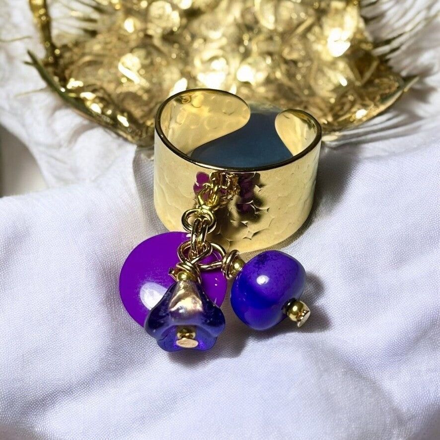 Anello "ELISE" in oro fino e dorato con pietra Opale e paillettes smaltate