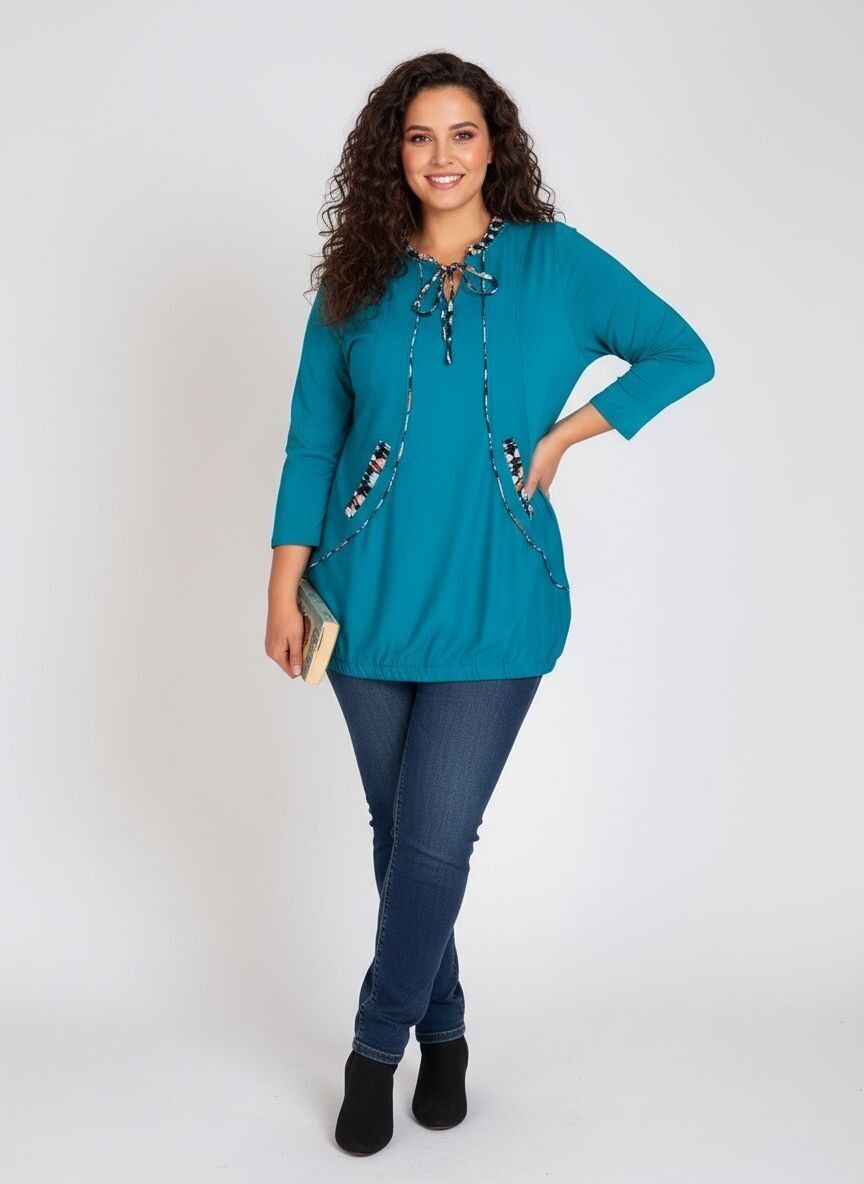 Tunique bleu grande taille avec nervures floral (A559)