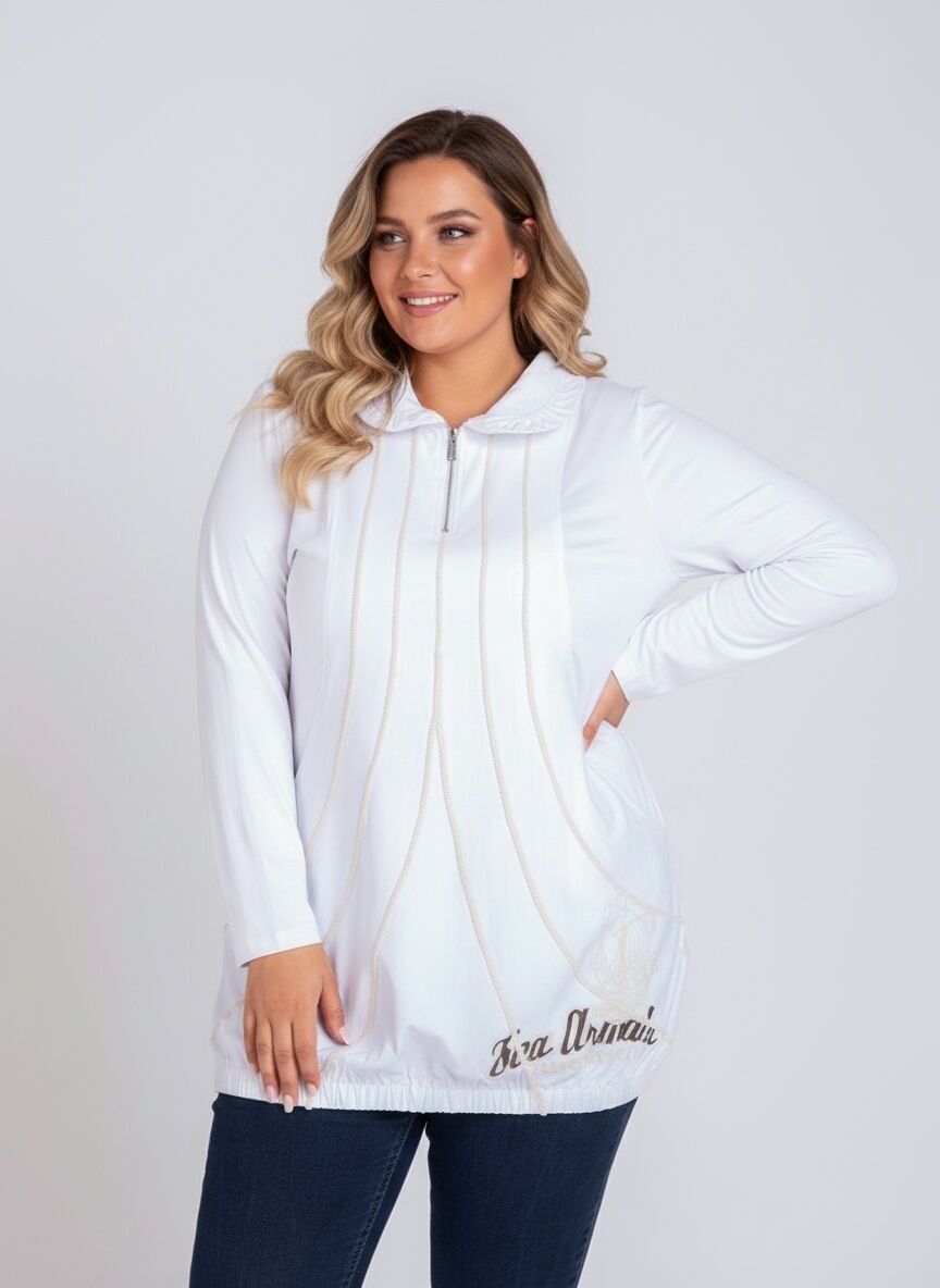 Tunique blanc grande taille avec nervures et imprimé (A560)