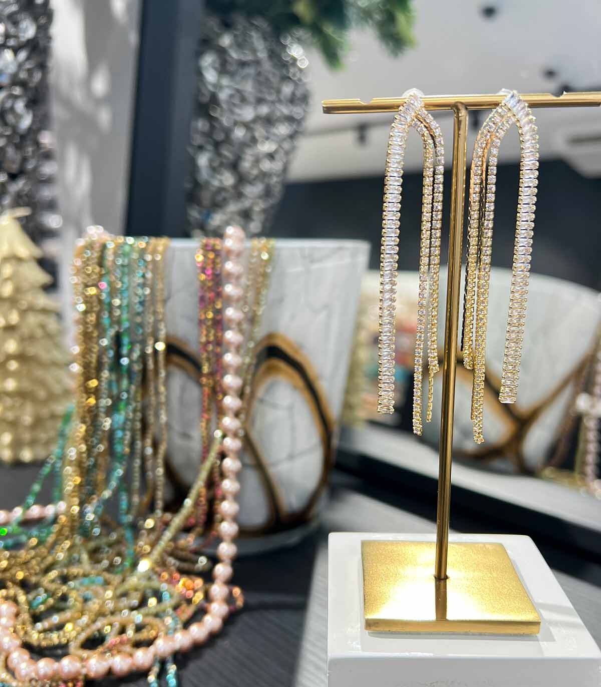 Orecchini pendenti dritti in cristallo - Oro