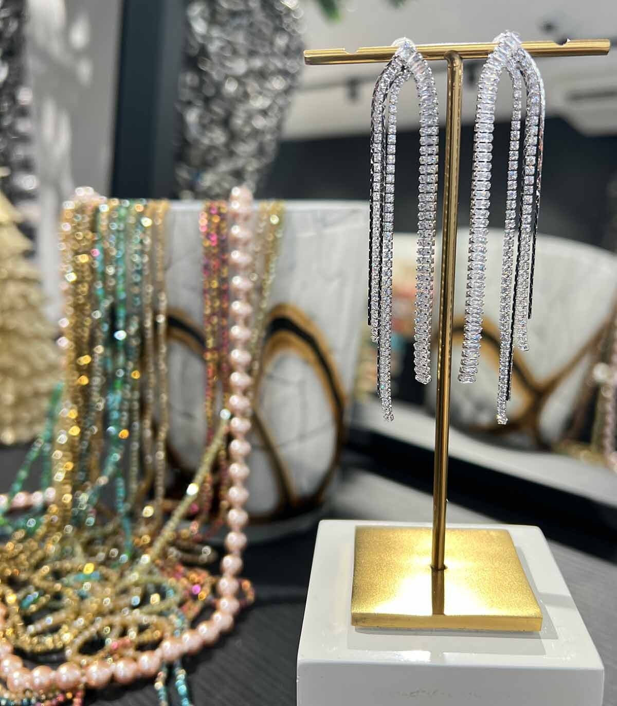 Orecchini pendenti dritti in cristallo - Argento