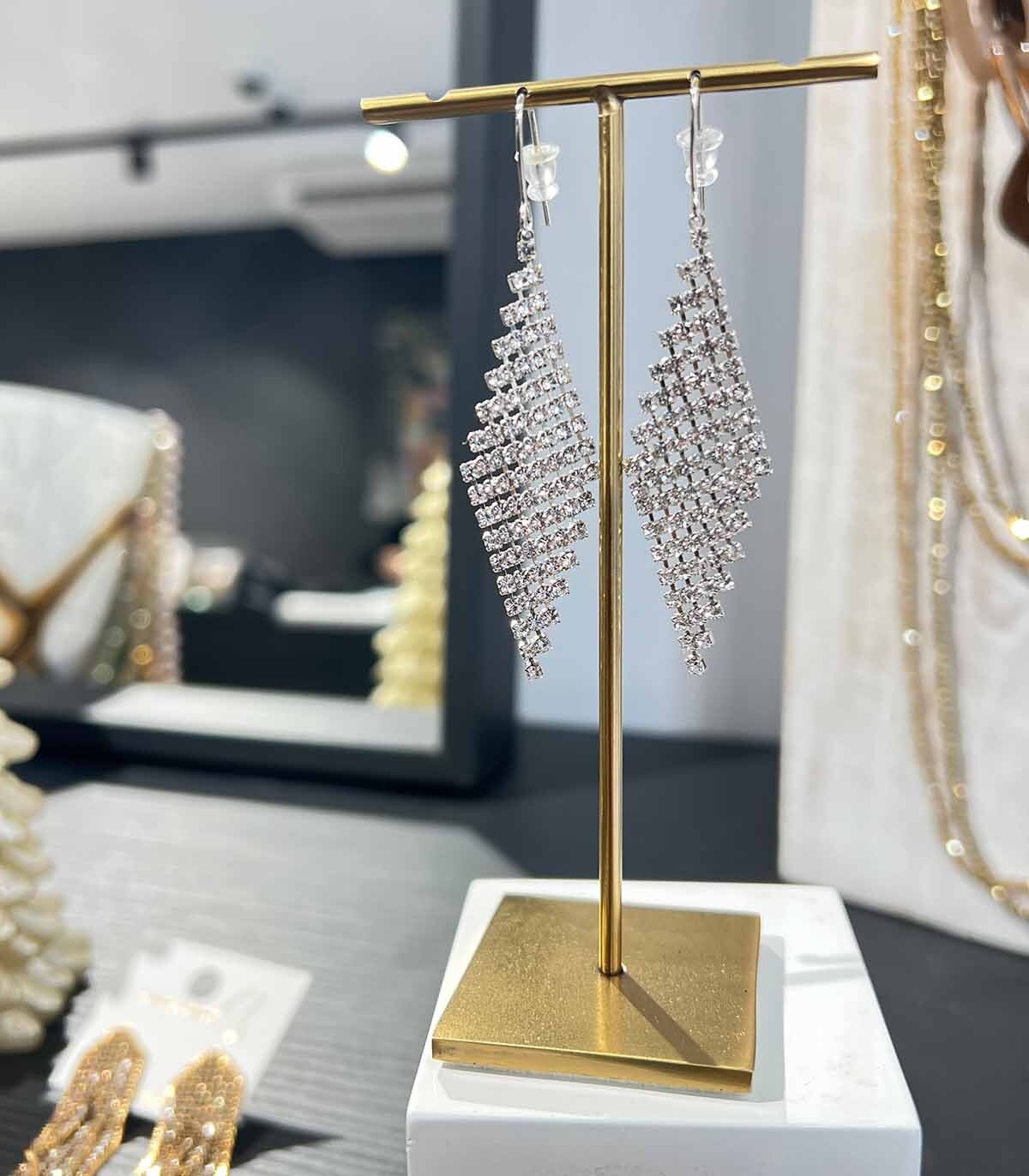 Orecchini pendenti a forma di diamante in cristallo - Argento