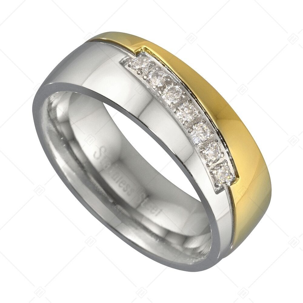 Anillo de acero inoxidable chapado en oro de 18 quilates con circonitas cúbicas