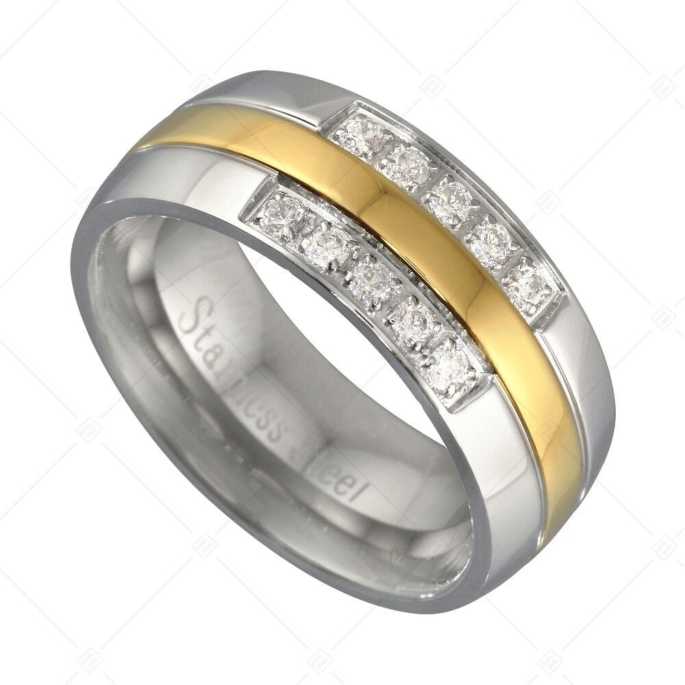 Anillo de acero inoxidable chapado en oro de 18 quilates con circonitas cúbicas
