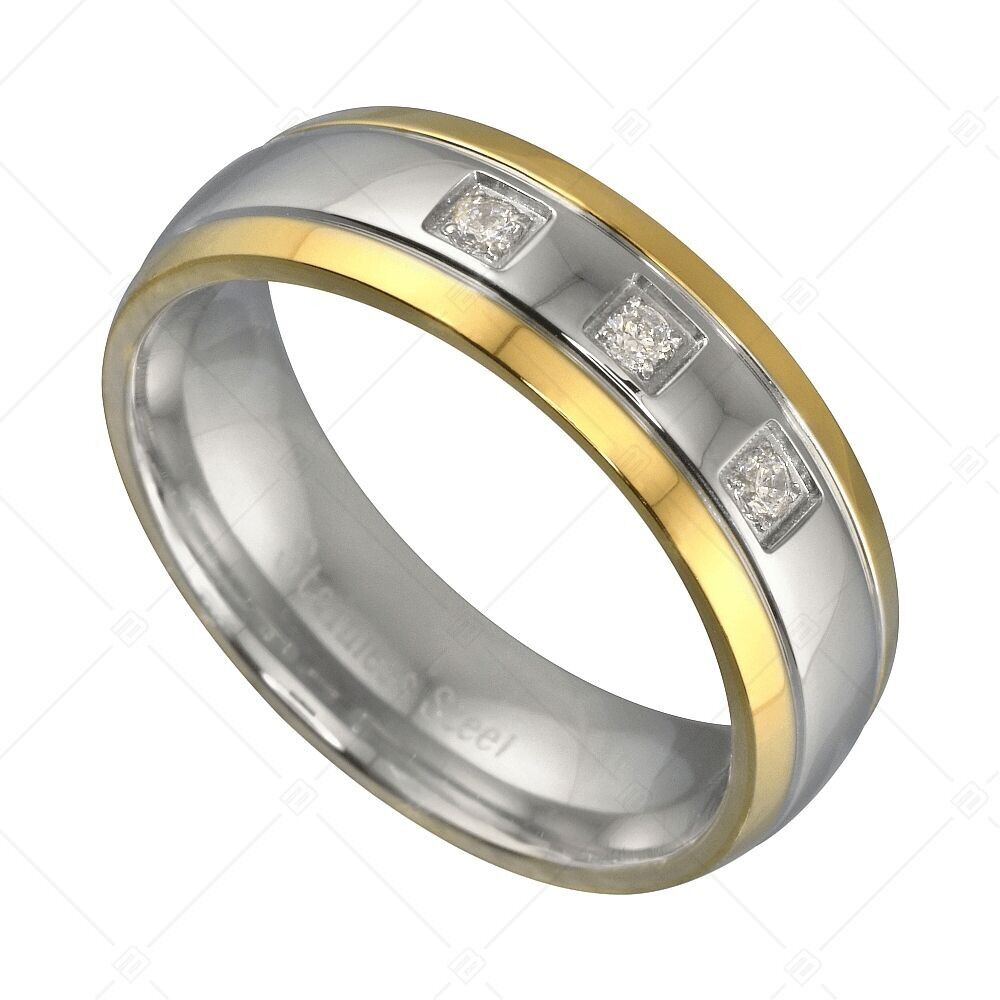 Anillo de acero inoxidable chapado en oro de 18 quilates con circonitas cúbicas