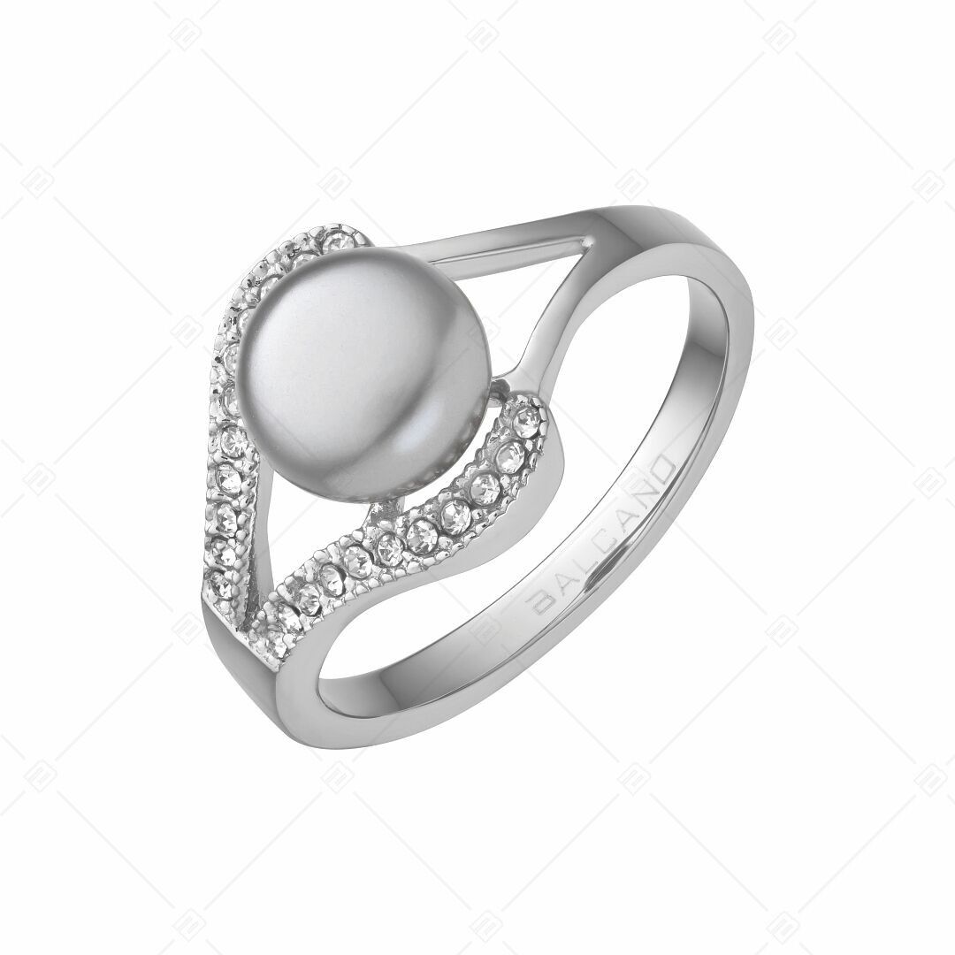 BALCANO - Stilla / Anillo de acero inoxidable con cuentas de concha y circonitas cúbicas