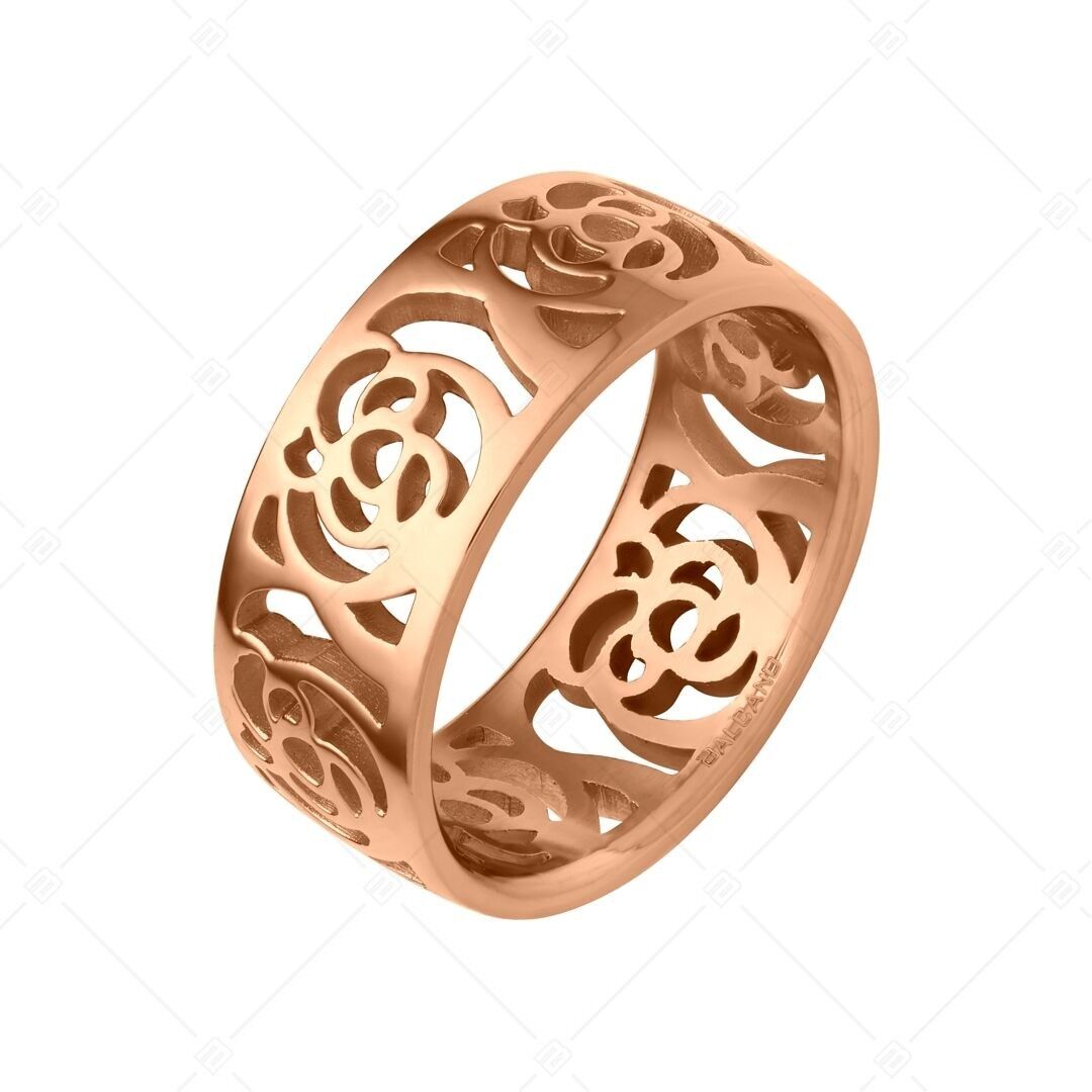 BALCANO - Camilla / Anillo de acero inoxidable chapado en oro rosa de 18 quilates con diseño de flor perforada