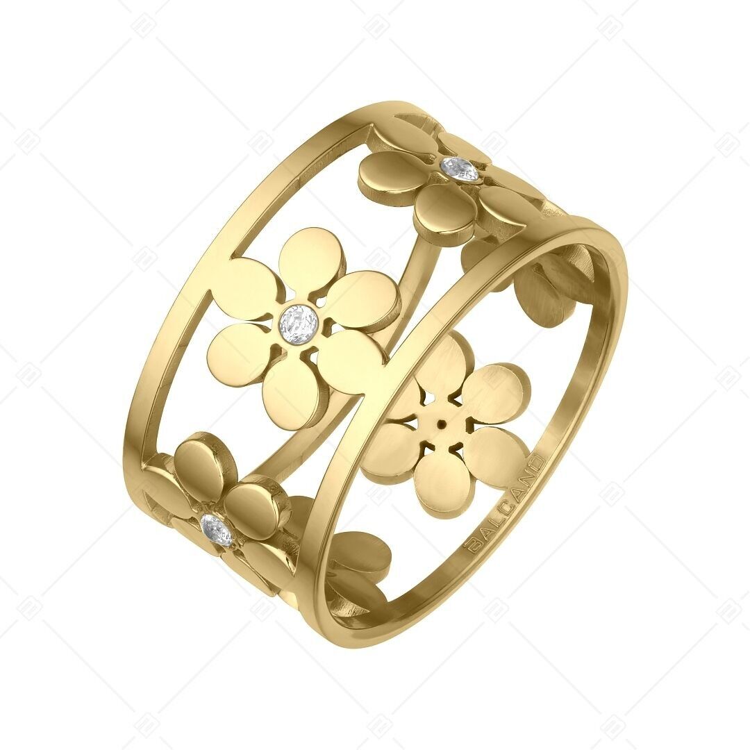 BALCANO - Clarissa / Anillo de acero inoxidable chapado en oro de 18 quilates con diseño floral y circonitas cúbicas