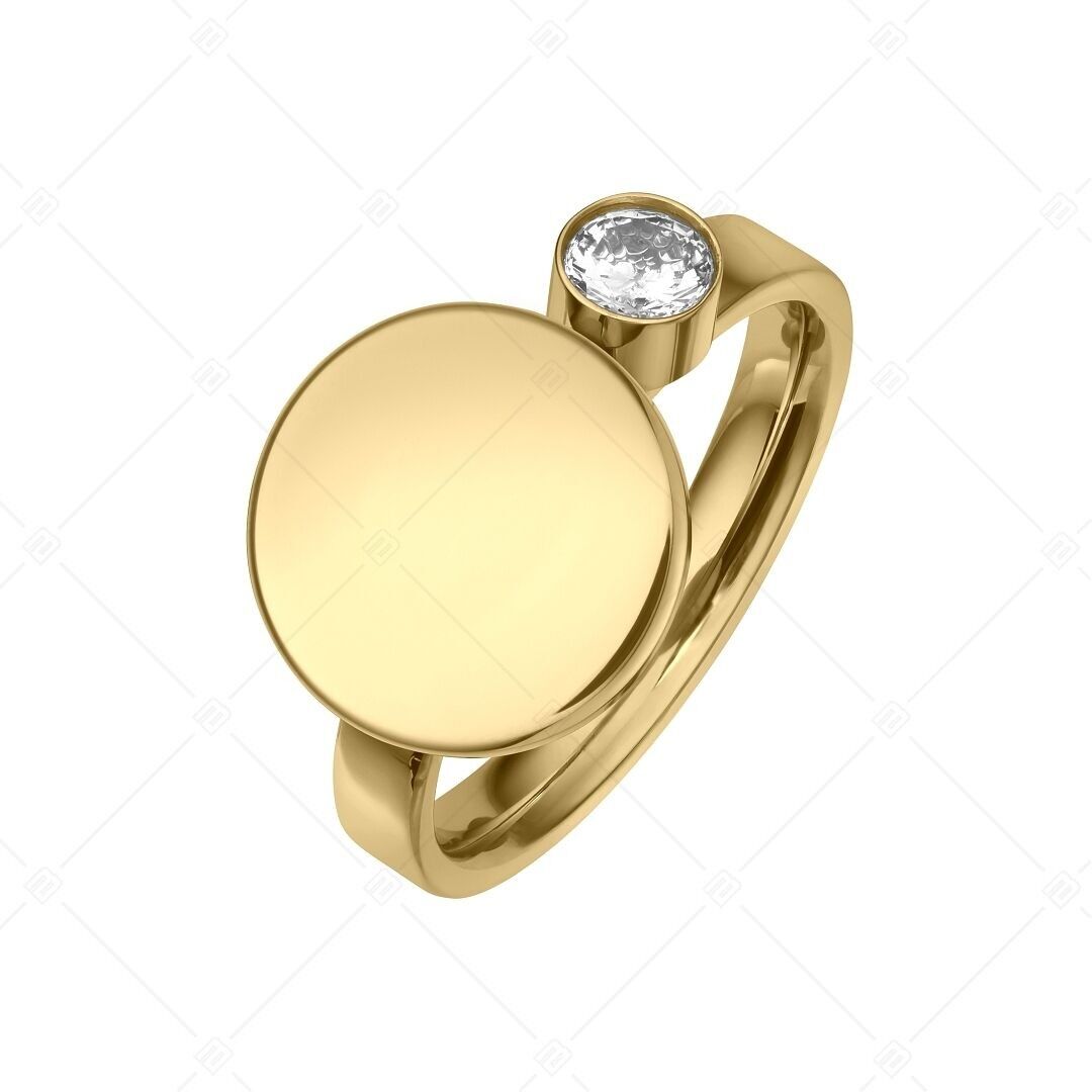 BALCANO - Mila / Anillo grabable con circonita, chapado en oro de 18 quilates