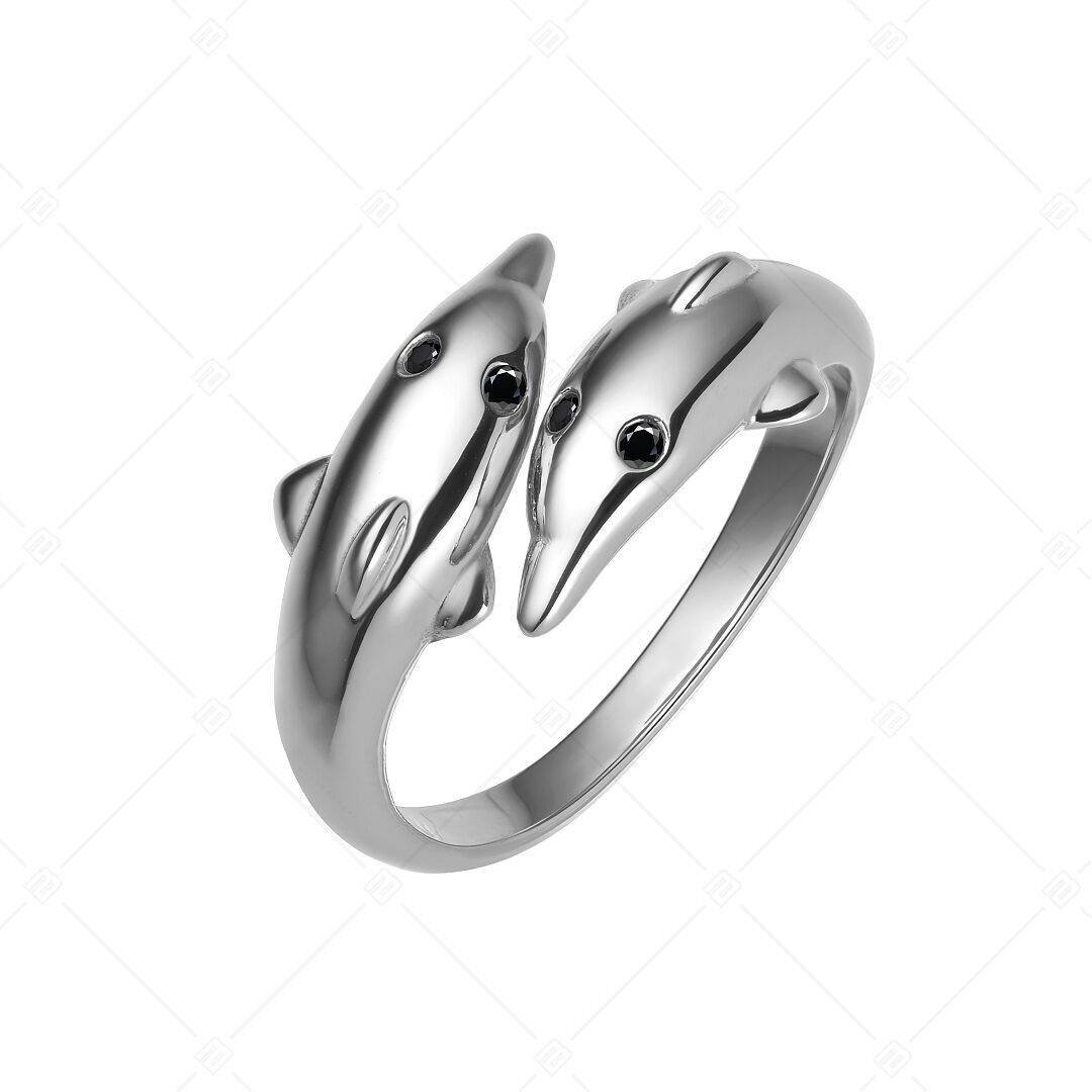 BALCANO - Anello a forma di delfino con occhi in zirconia, lucidato a specchio