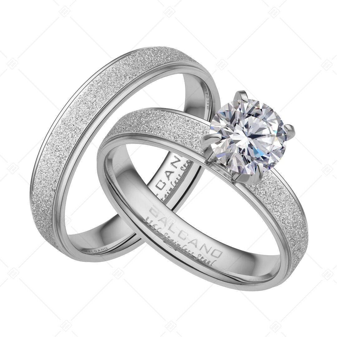 BALCANO - Cornelia / Coppia di anelli unici in acciaio inossidabile con glitter e pietra preziosa in zirconia