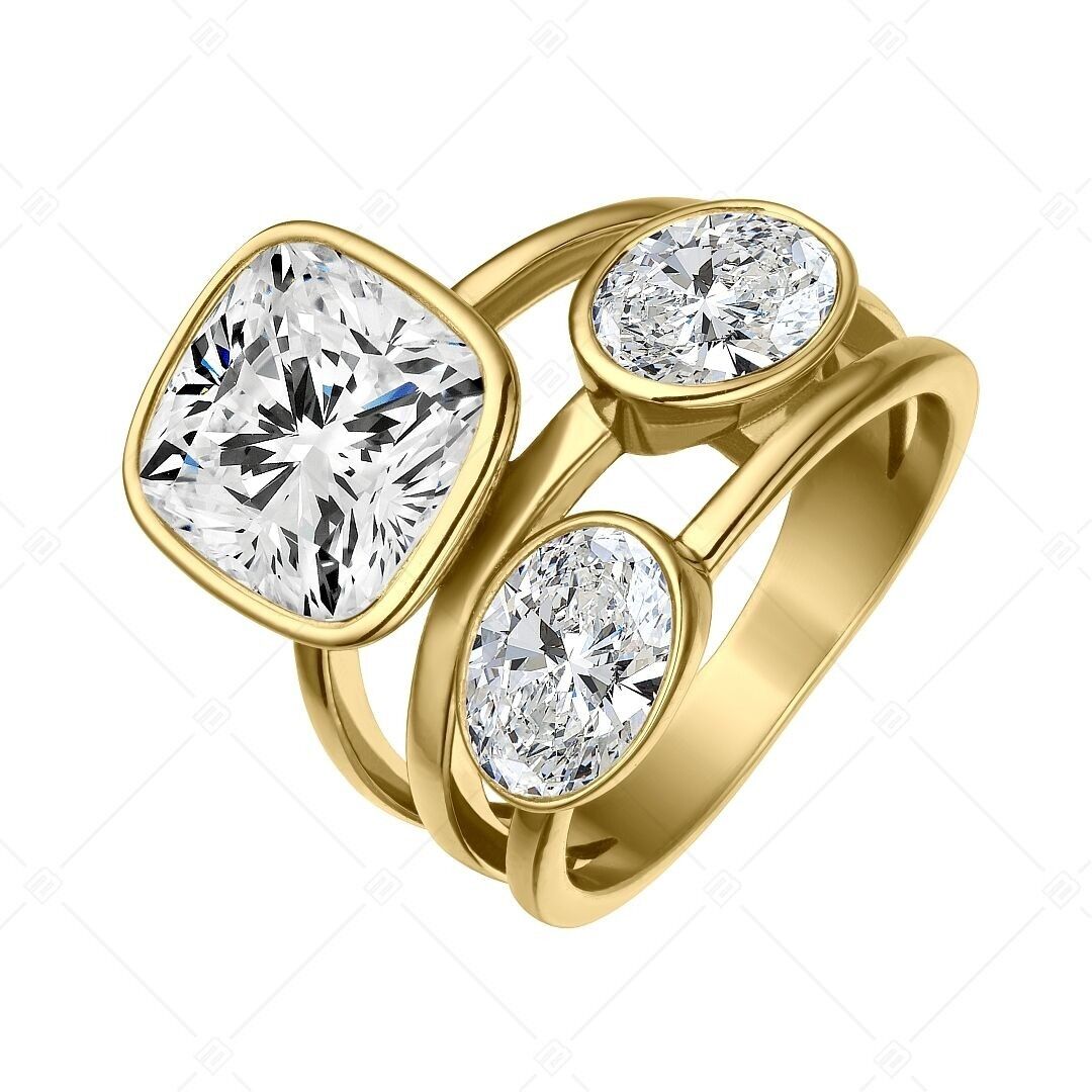 BALCANO - Blanche / Bellissimo anello in acciaio inossidabile con pietre preziose di zirconia cubica dal taglio unico e placcato in oro 18 carati