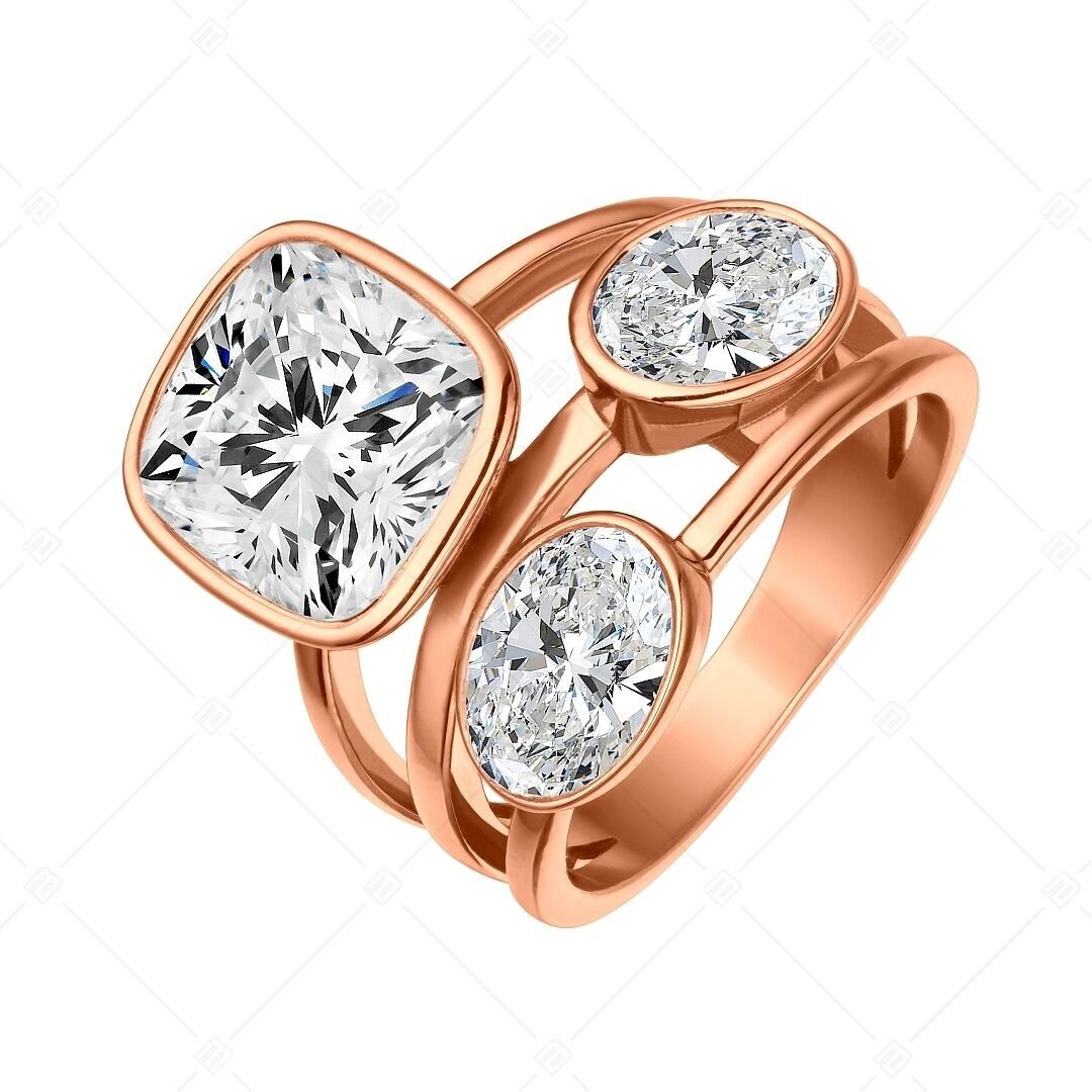 BALCANO - Blanche / Bellissimo anello in acciaio inossidabile con pietre preziose di zirconia cubica dal taglio unico e placcato in oro rosa 18 carati