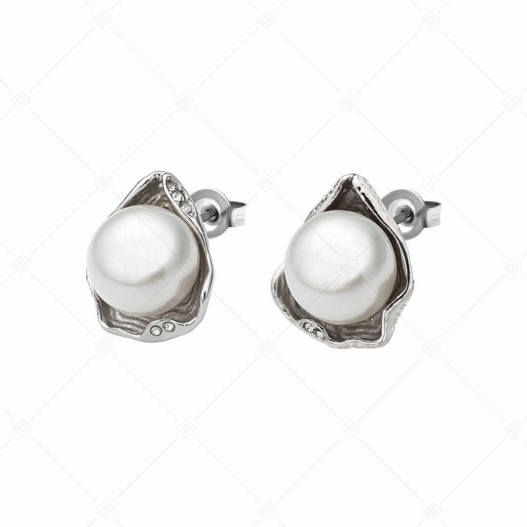 BALCANO - Marina / Orecchini con perline di conchiglia in acciaio inossidabile e pietre preziose di zirconia cubica