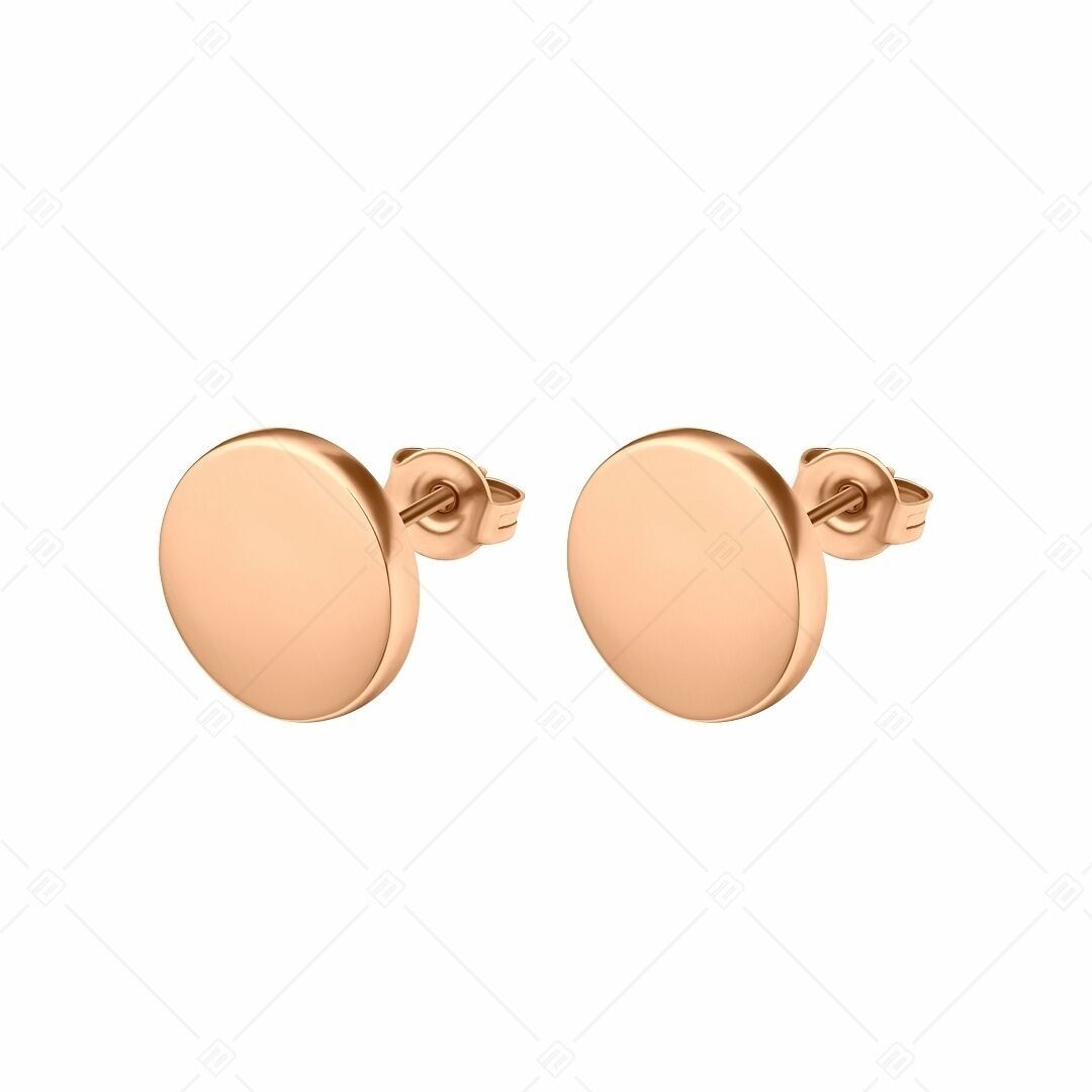 BALCANO - Pendientes de acero inoxidable con botón/grabable y baño de oro rosa de 18 quilates