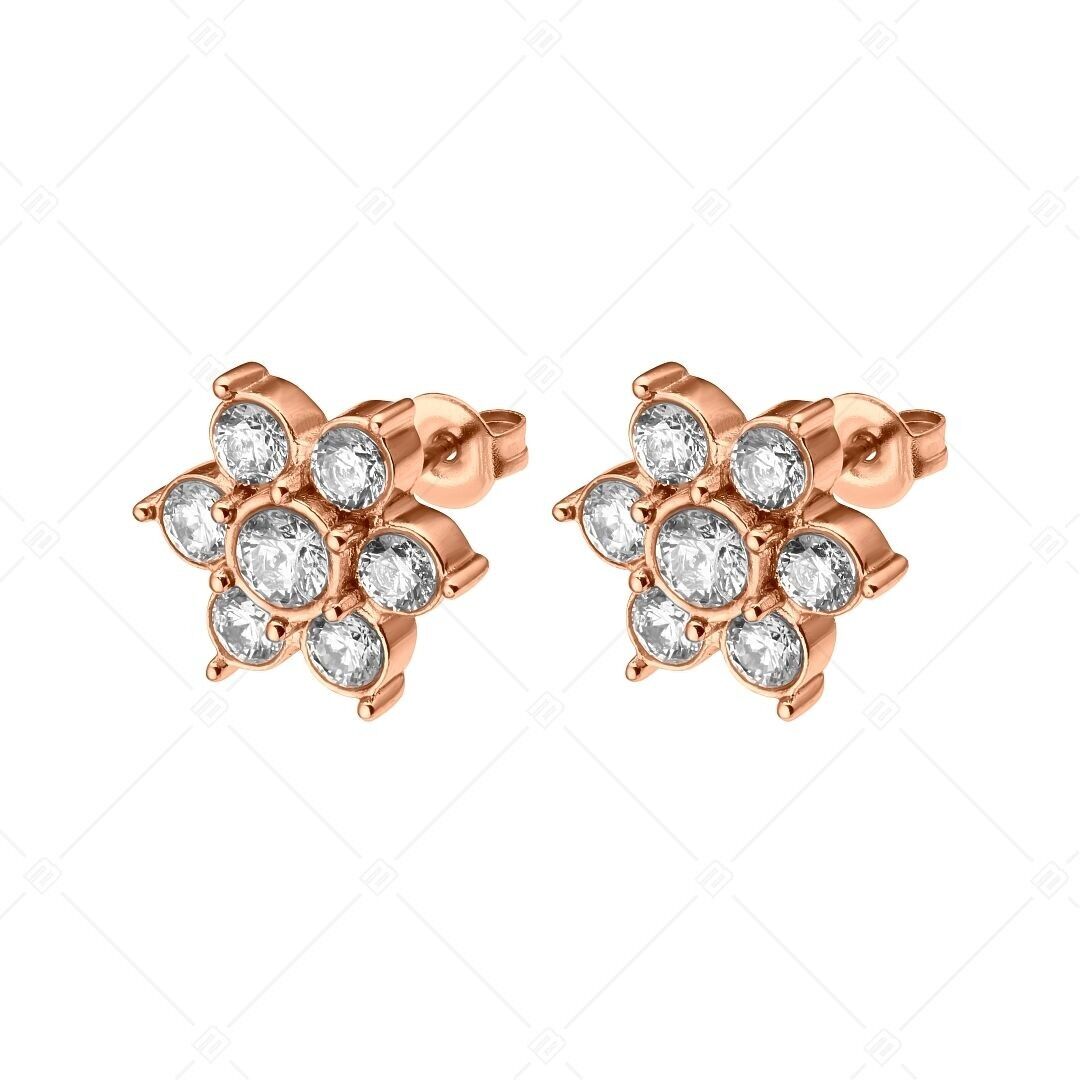 BALCANO - Blossom / Flower Shaped Earrings With Gemstones, 18K Rose Gold Plated