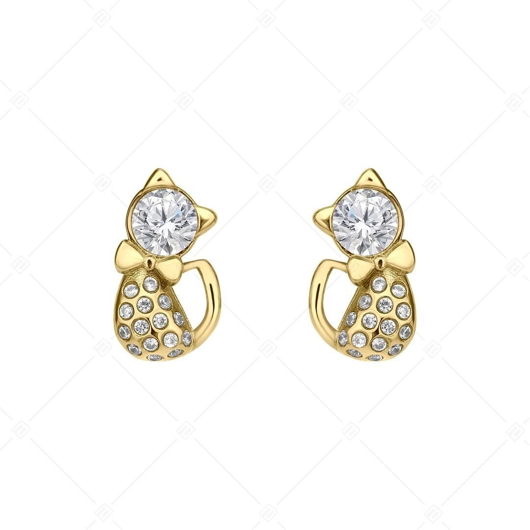 BALCANO - Kitten / Cat Shaped Earrings With Zirconia Gemstones and 18K Gold Plated