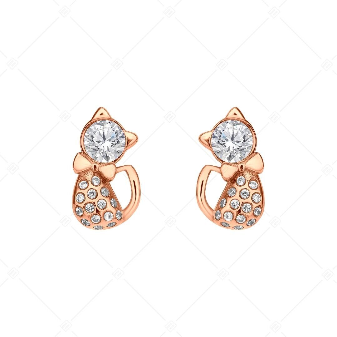 BALCANO - Kitten / Cat Shaped Earrings With Zirconia Gemstones and 18K Rose Gold Plated