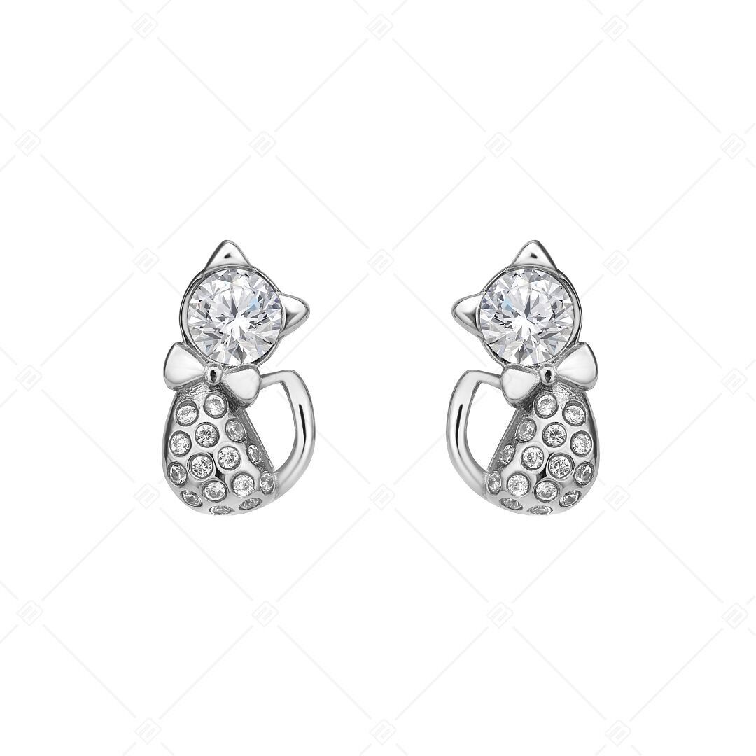 BALCANO - Kitten / Cat Shaped Earrings With Zirconia Gemstones, High Polished