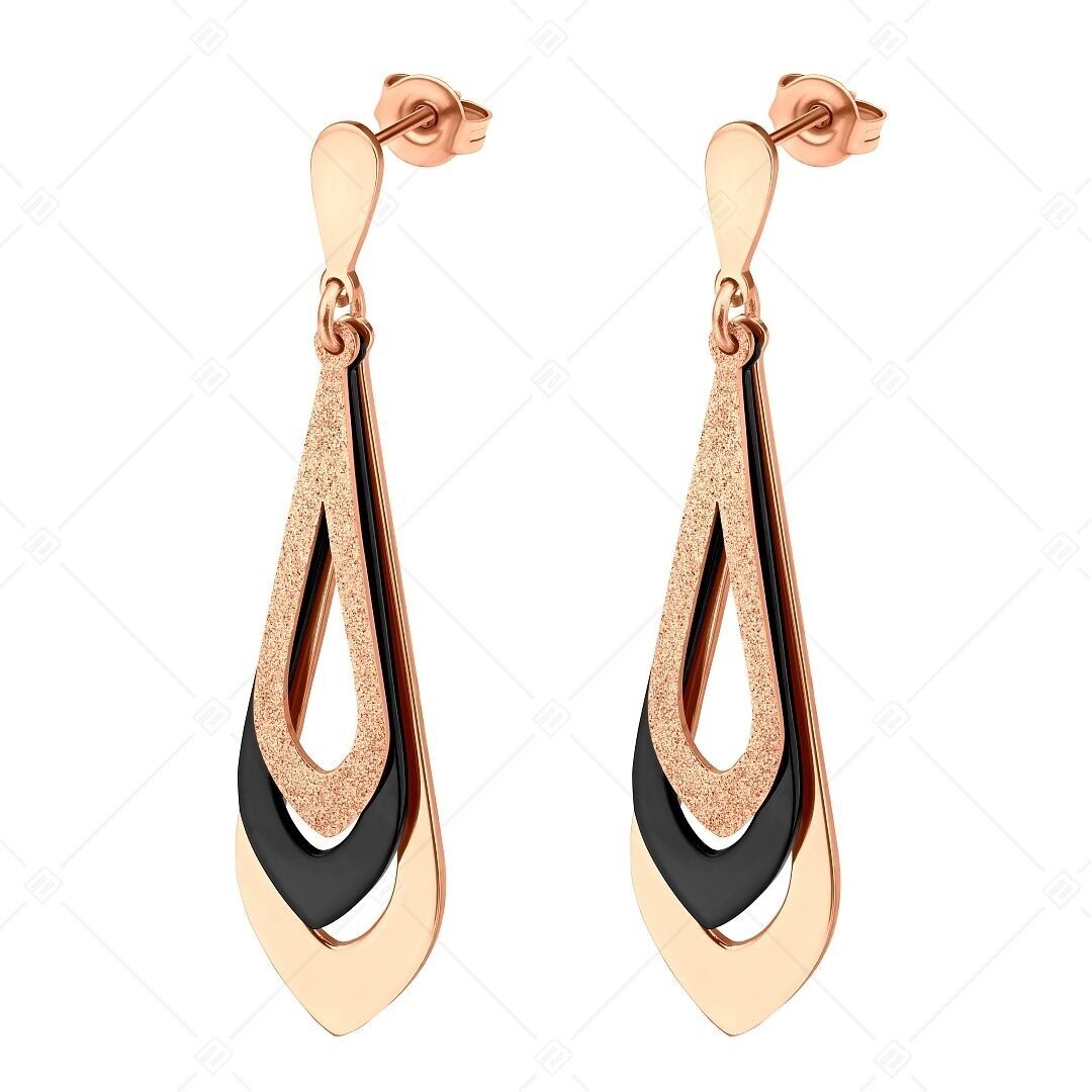 BALCANO - Sydney / Drop Shaped Dangling Stainless Steel Earrings, 18K Rose Gold and Black PVD Plated
