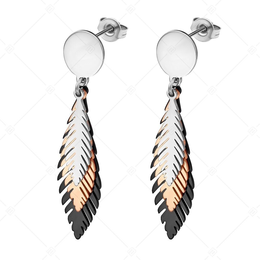 BALCANO - Pluma / Three Coloured Bird Feather Dangling Stainless Steel Earrings